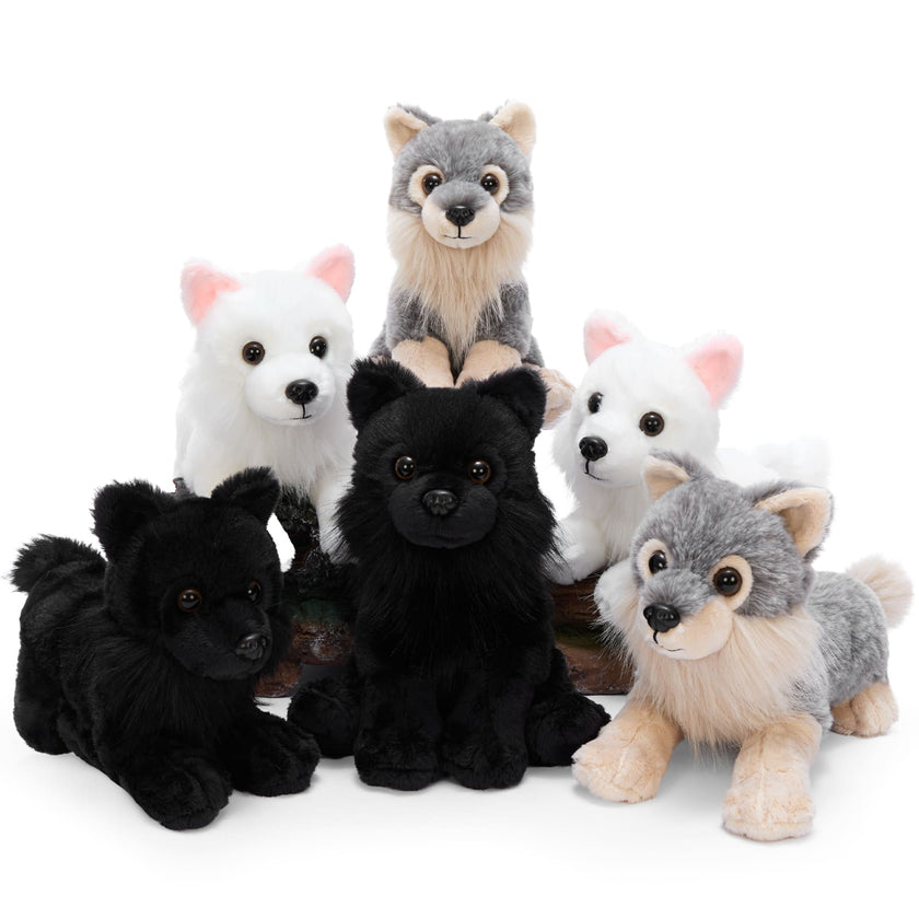 6-Piece Wolf Plush Toy Set 10 Inch Realistic Stuffed Wolf Pack