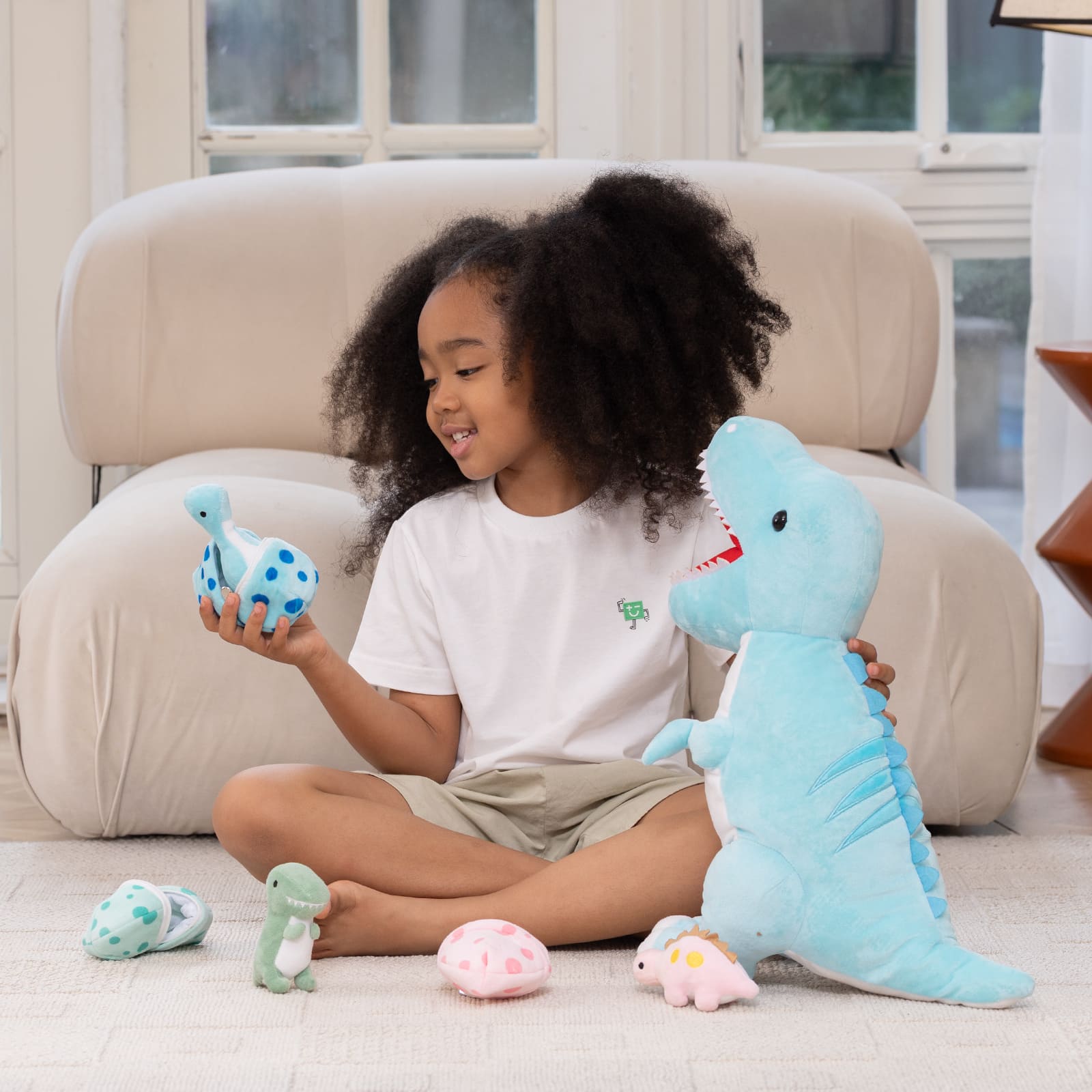 Dinosaur Stuffed Toy with 3 Baby Dinosaurs, Green/Pink/Grey, 23.6 Inches