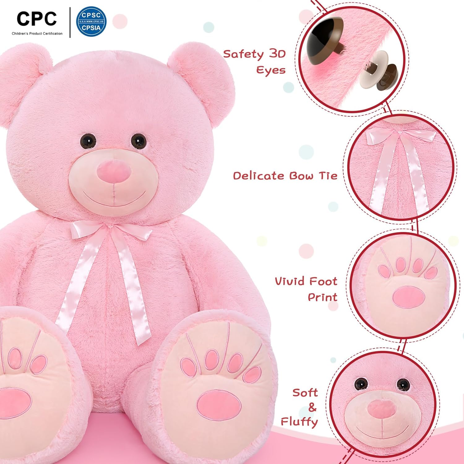 Teddy Bear Plush Toy, Light Brown/Brown/Pink/Beige, 35.4/48.82/59 Inches