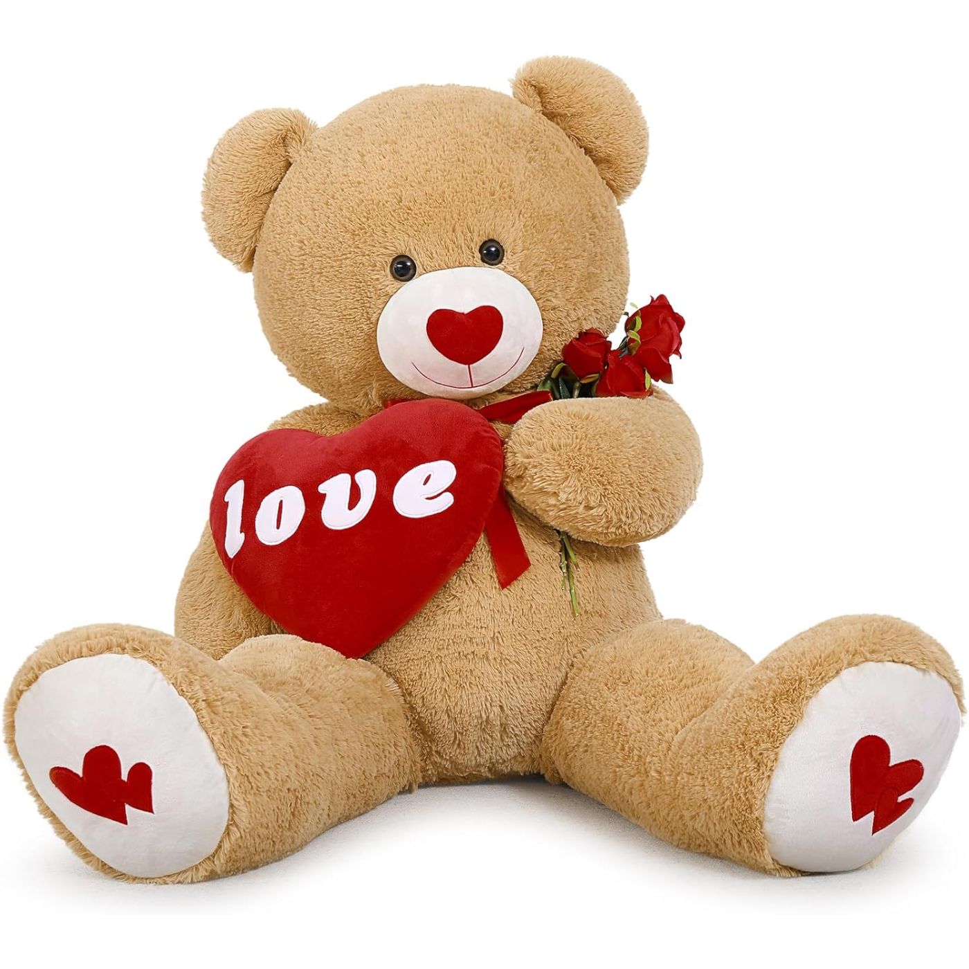 Teddybär mit rotem Herz, braun, 51 Zoll