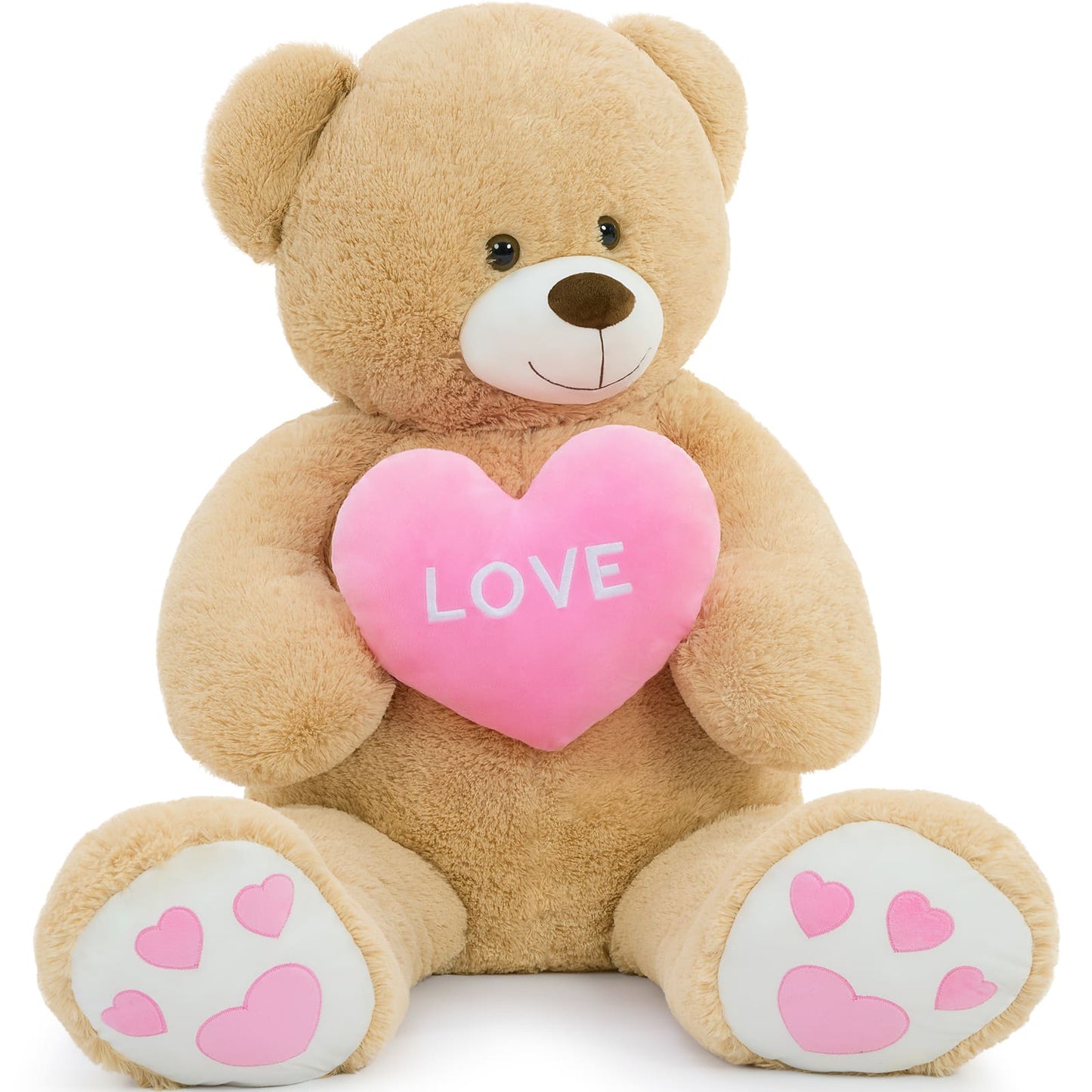 51 inch giant teddy bear holding pink love heart, oversized soft plush teddy bear gift for Valentine’s Day, anniversary, and romantic occasions