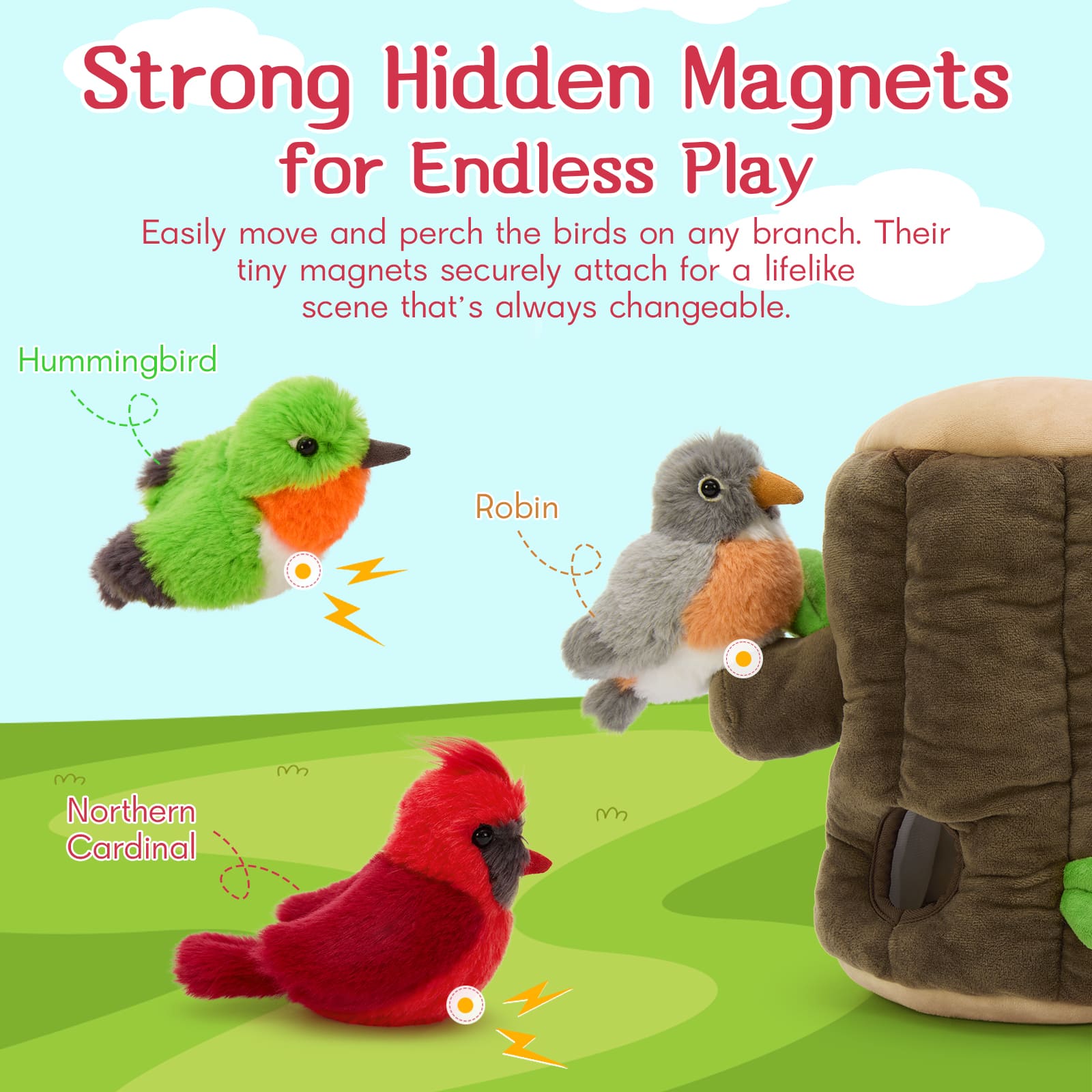 Tree Stump Bird & Egg Plush Toy Set, 9.8 Inches