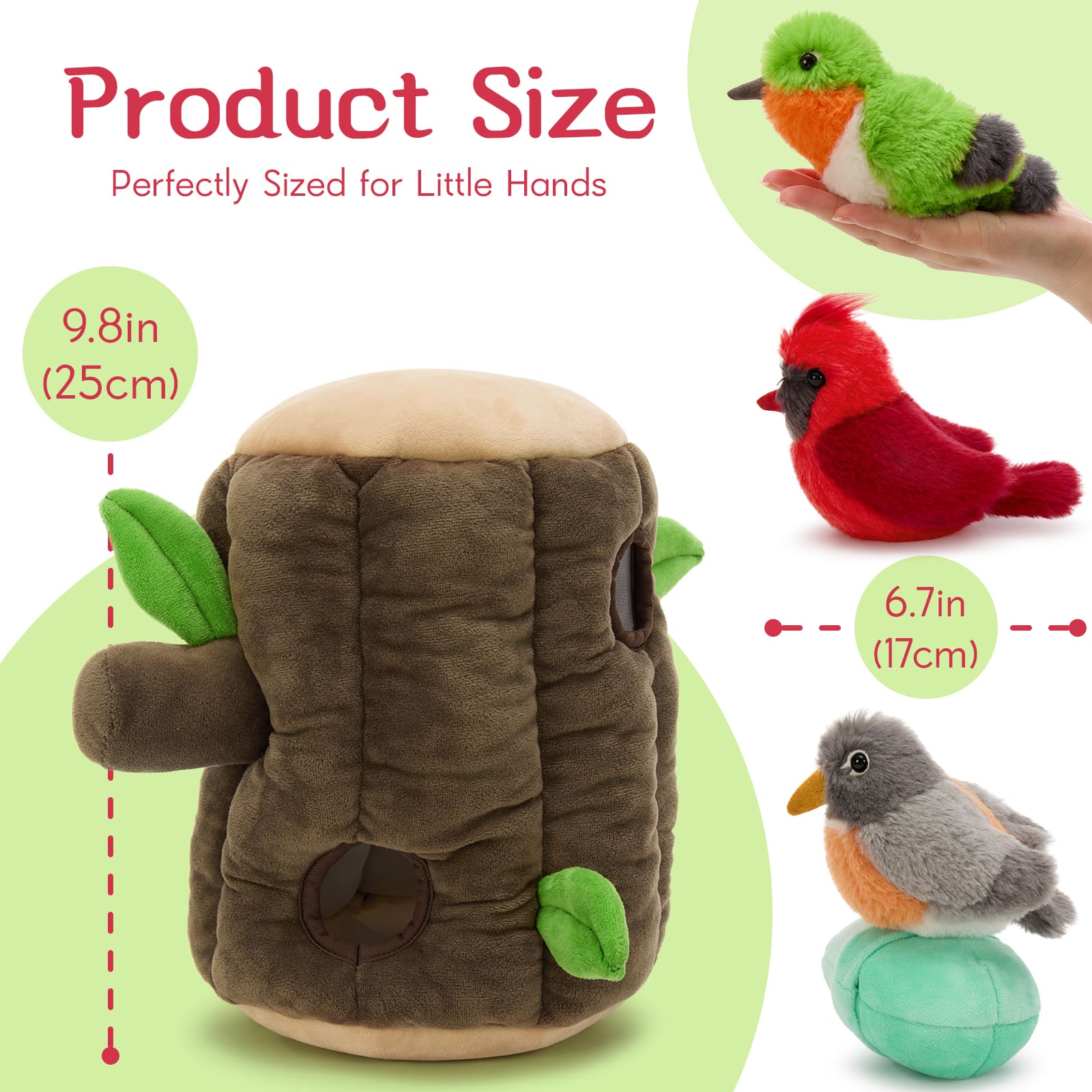 Tree Stump Bird & Egg Plush Toy Set, 9.8 Inches