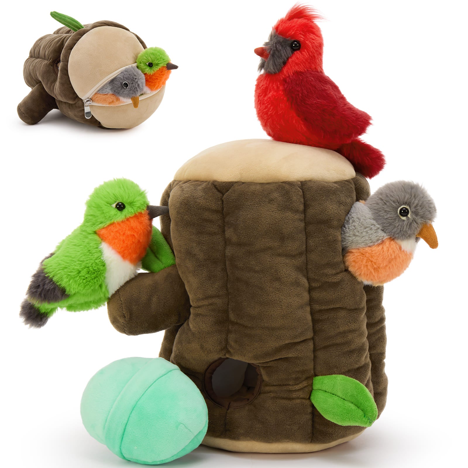 Tree Stump Bird & Egg Plush Toy Set, 9.8 Inches