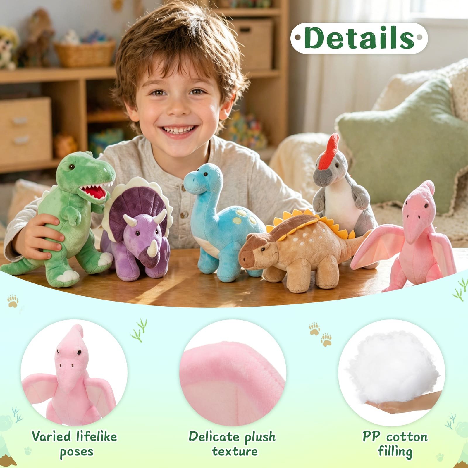 Mini Dinosaur Plush Toy Set – 9.8" Soft Stuffed Dino Animals for Kids