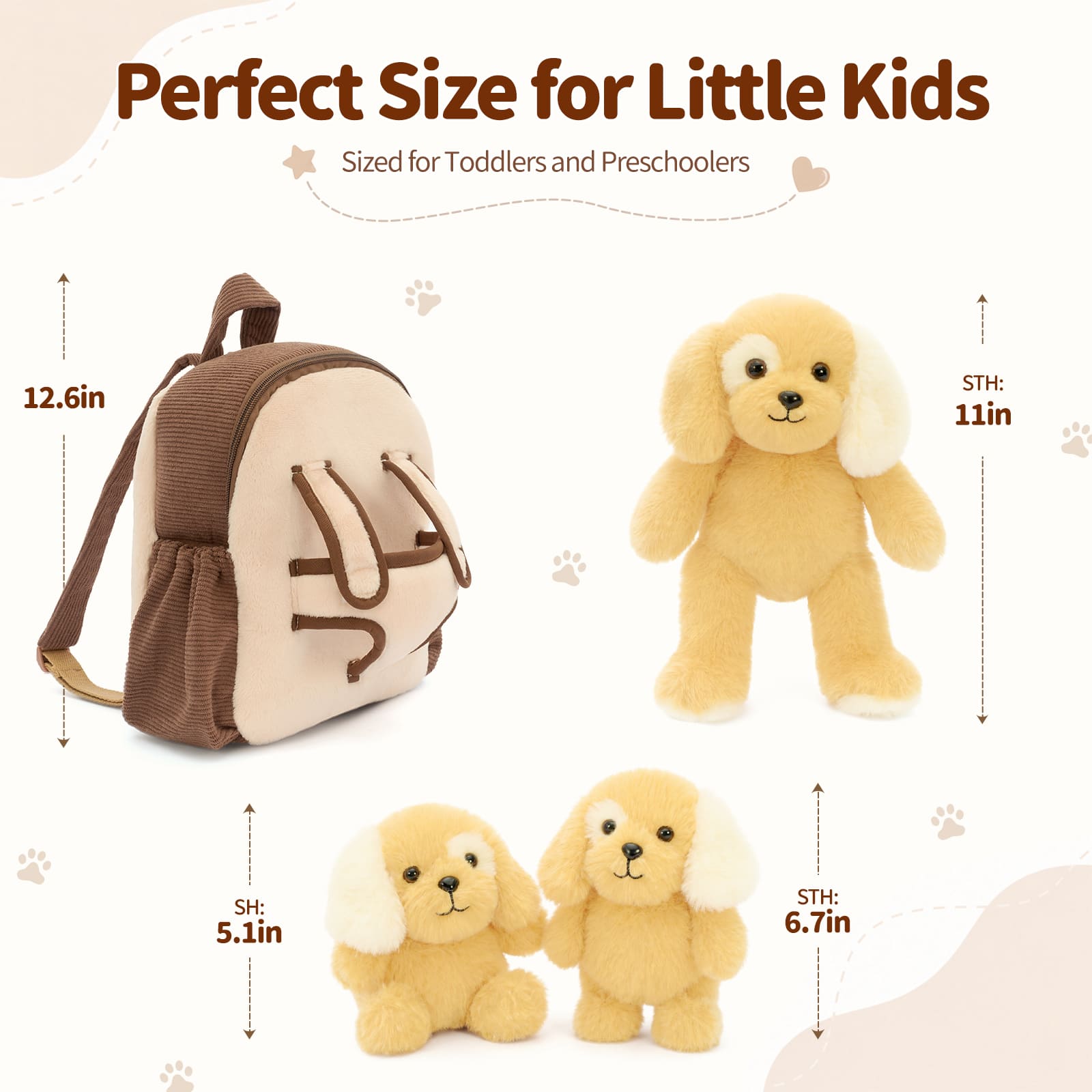 Dog Toddler Backpack Plush Bag with Detachable Toys