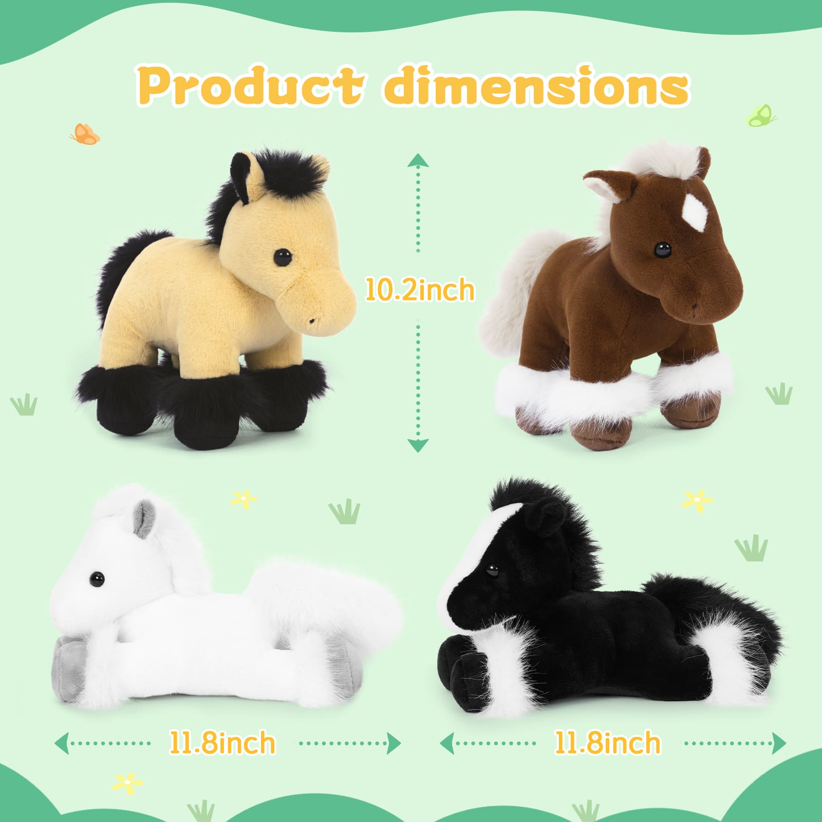 4 Pcs Bulk Horse Stuffed Animals Pony Plush Toys, 10.2 Inches