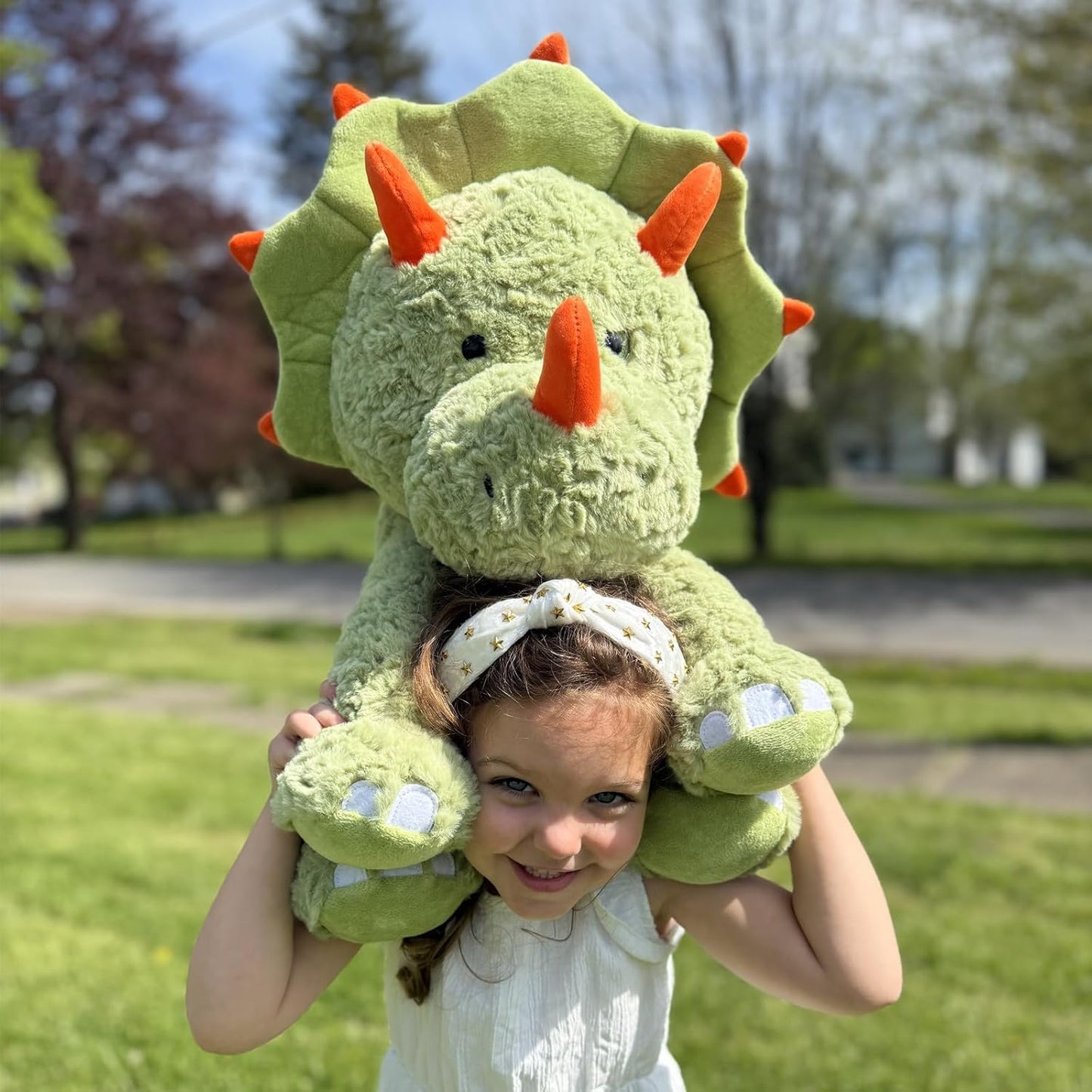 Triceratops Plush Toy - Dino Stuffed Animals, 23.6 Inches - Big Green Dino Plush Toys - Cute Cartoon Dinosaur Plush Pillows for Kids - Jurassic Park Stuffed Animals - Christmas/Birthday/Valentine's Day/Baby Shower Gift for Kids Teens Adults
