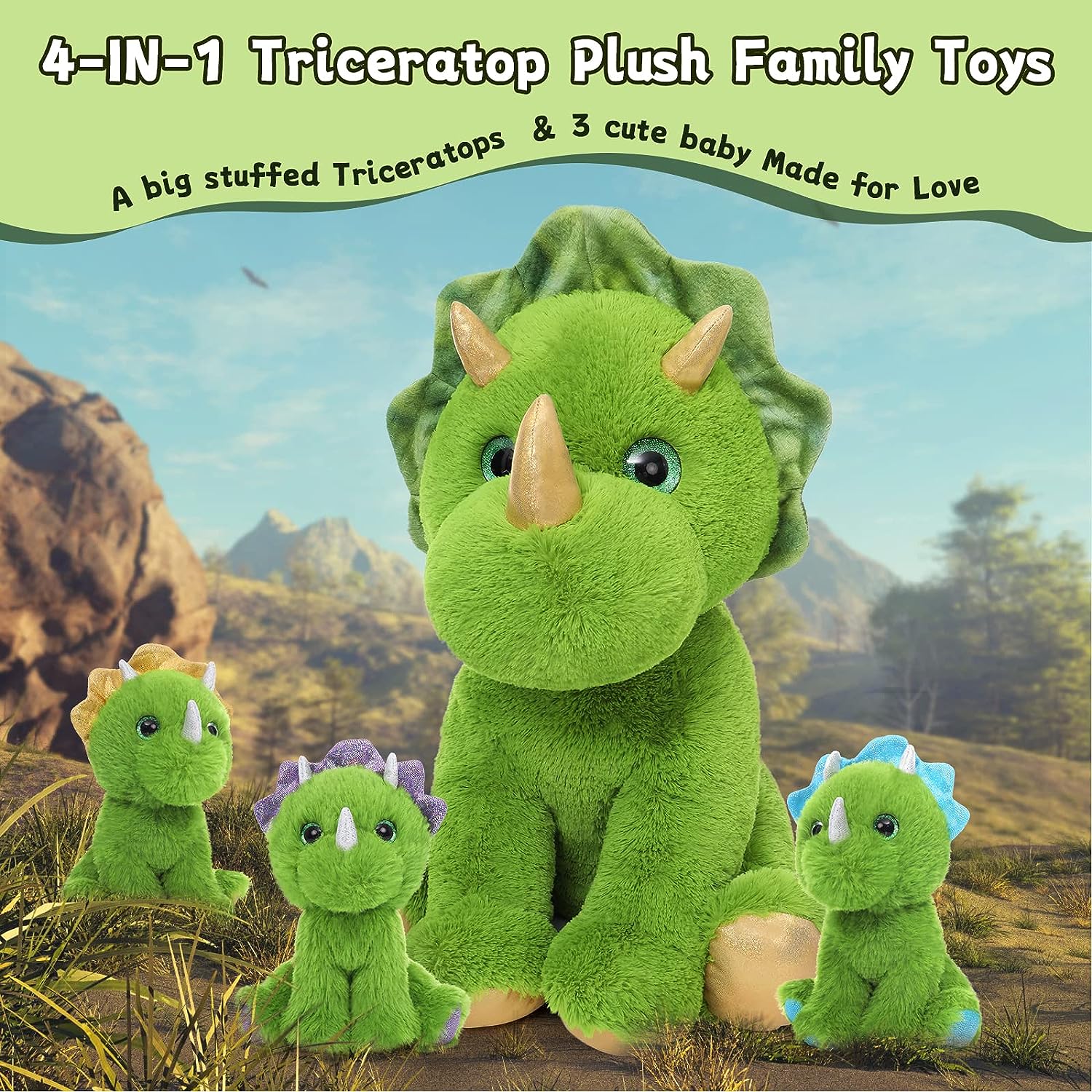 Triceratops-Plüschspielzeug-Set, grün, 25 Zoll