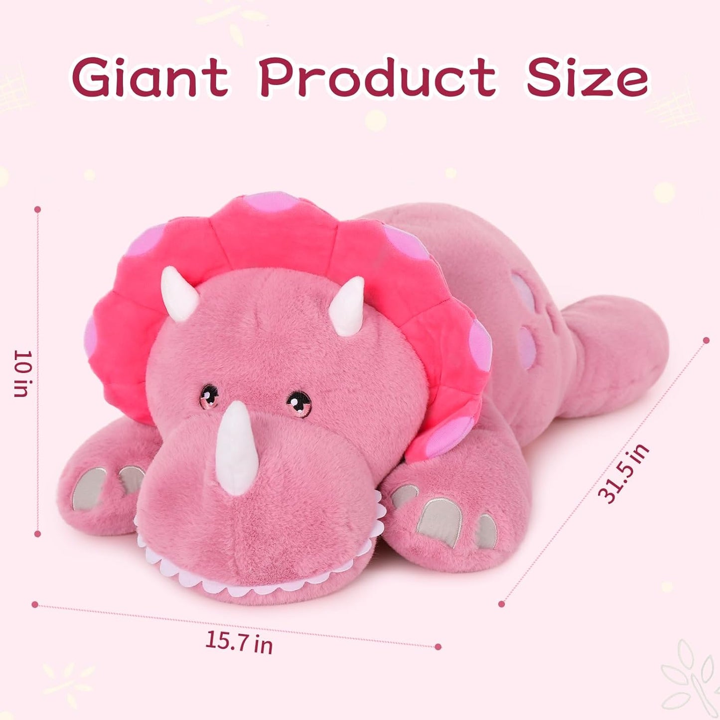 Triceratops Glow-in-the-dark Weighted Plush Toy, Pink, 31.5 Inches - MorisMos Stuffed Toys