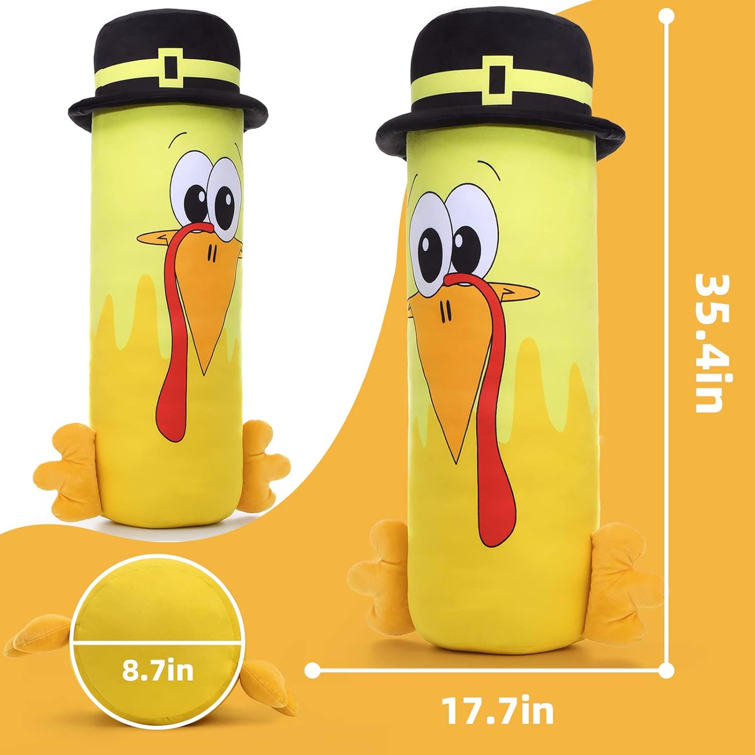Turkey Cartoon Cylindrical Throw Pillows, Yellow, 35.4 Inches