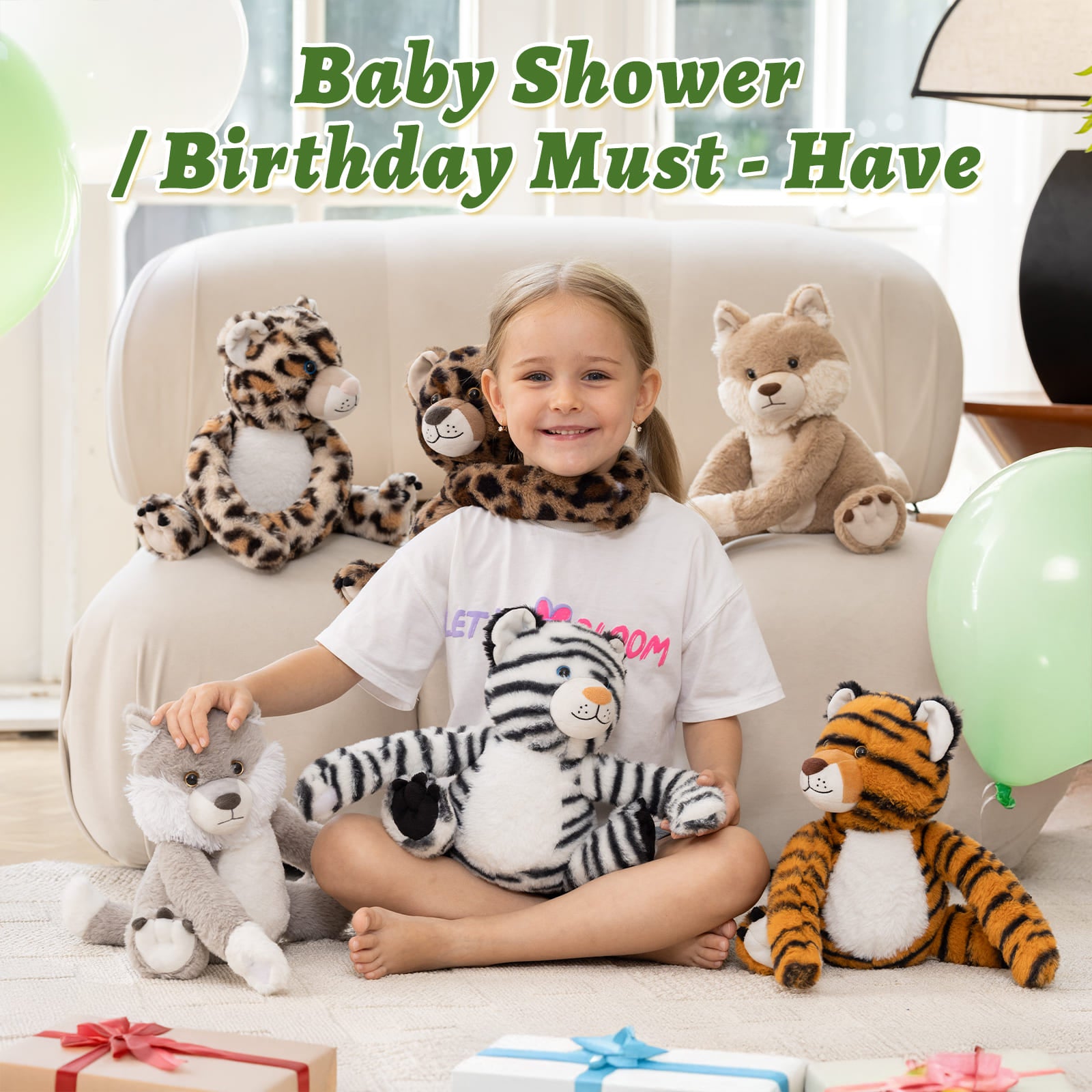 Two Hugging Stuffed Animals with Paw Hook and Loop, 12.2 Inches