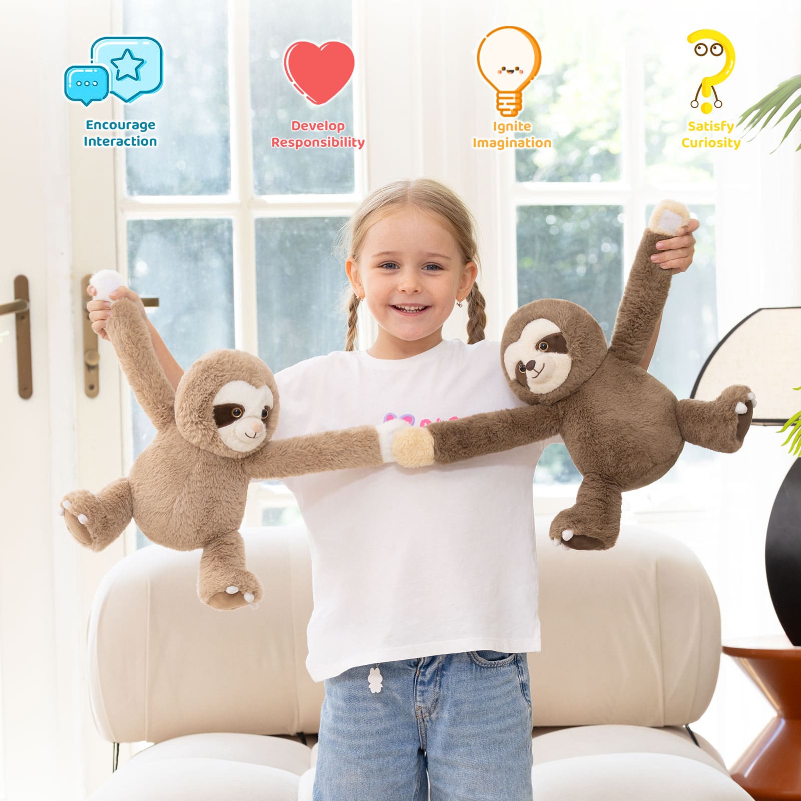 Two Hugging Stuffed Animals with Paw Hook and Loop, 12.2 Inches