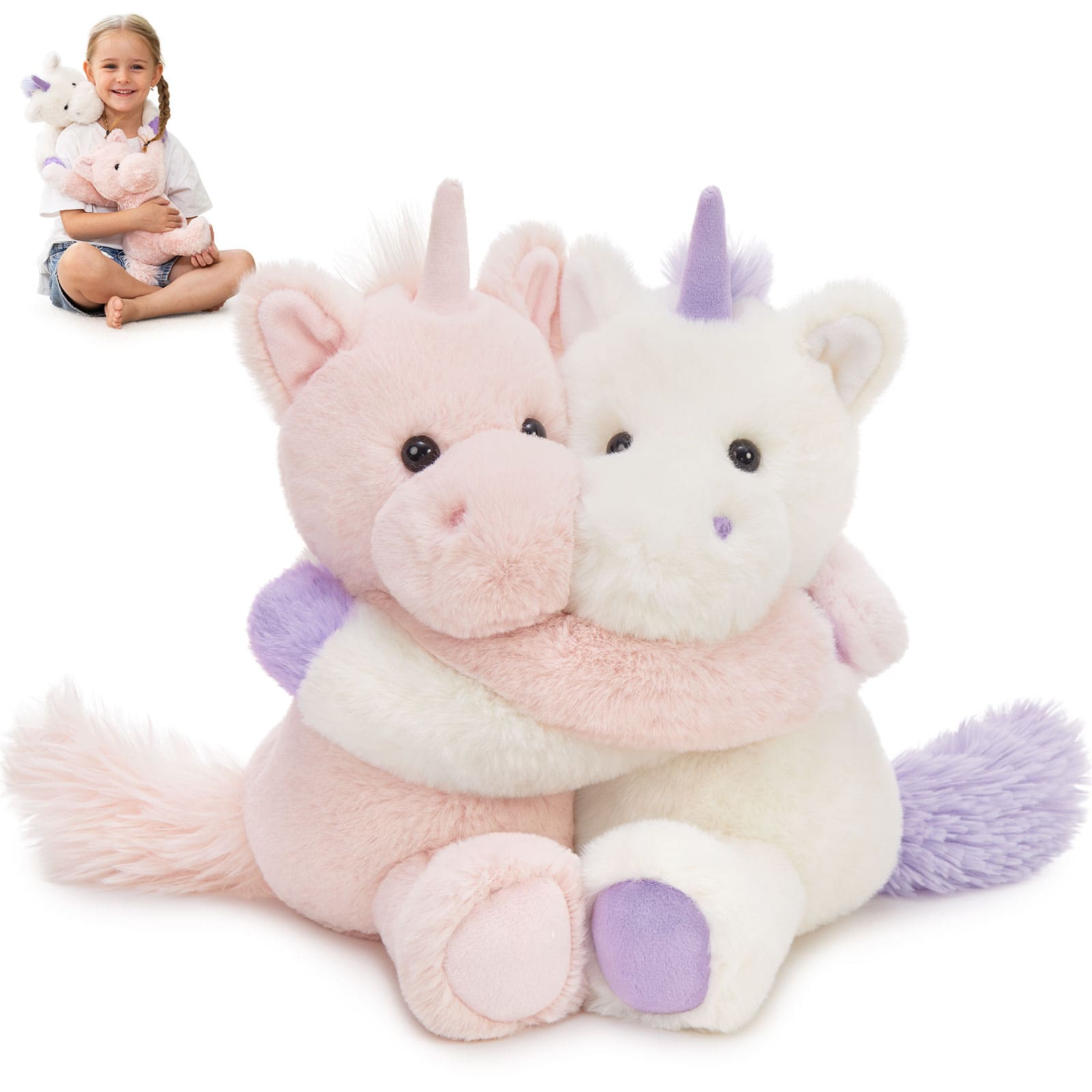 Two Hugging Stuffed Animals with Paw Hook and Loop, 12.2 Inches