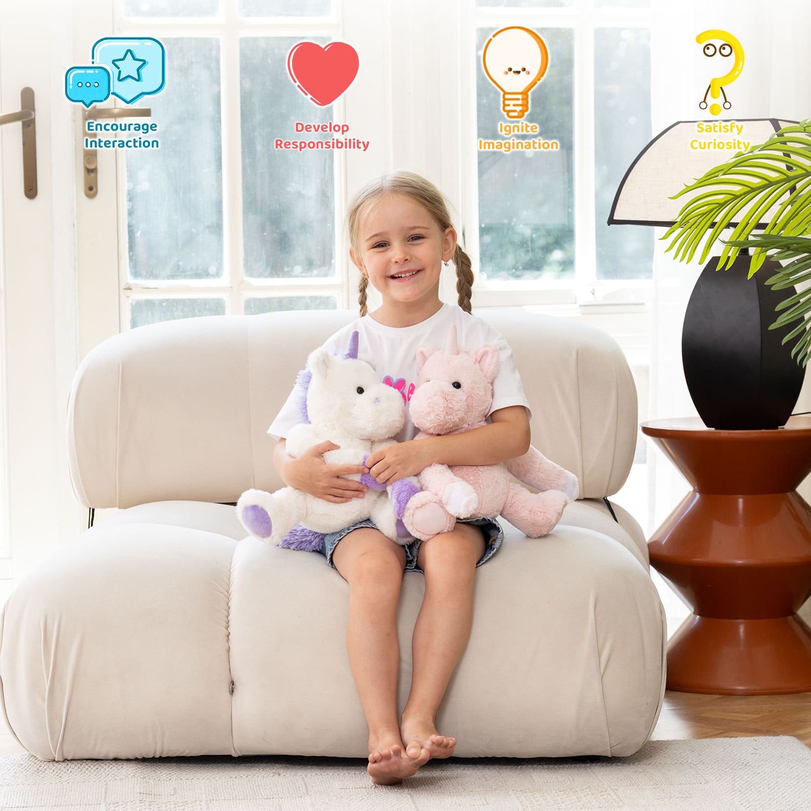 Two Hugging Stuffed Animals with Paw Hook and Loop, 12.2 Inches