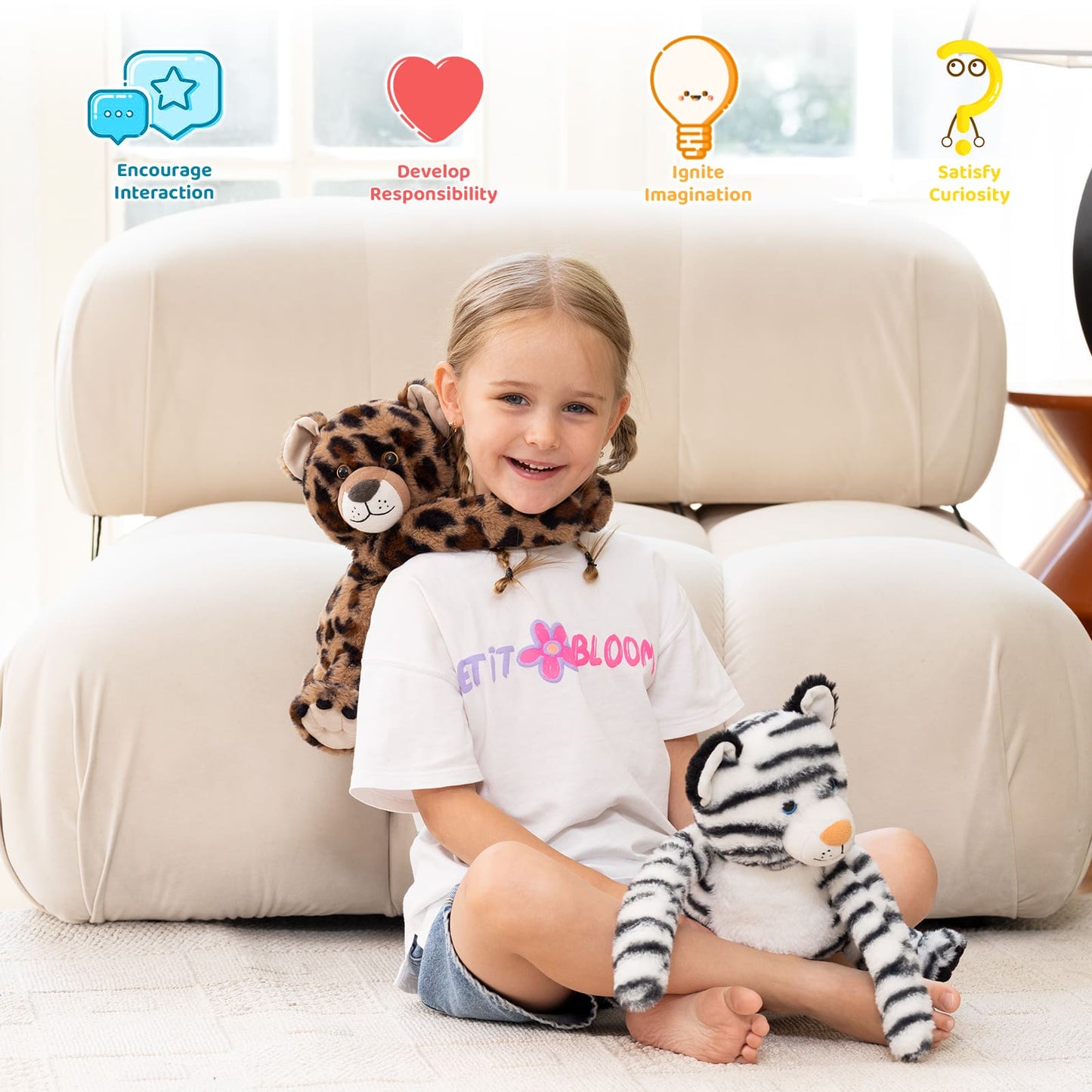 Two Hugging Stuffed Animals with Paw Hook and Loop, 12.2 Inches