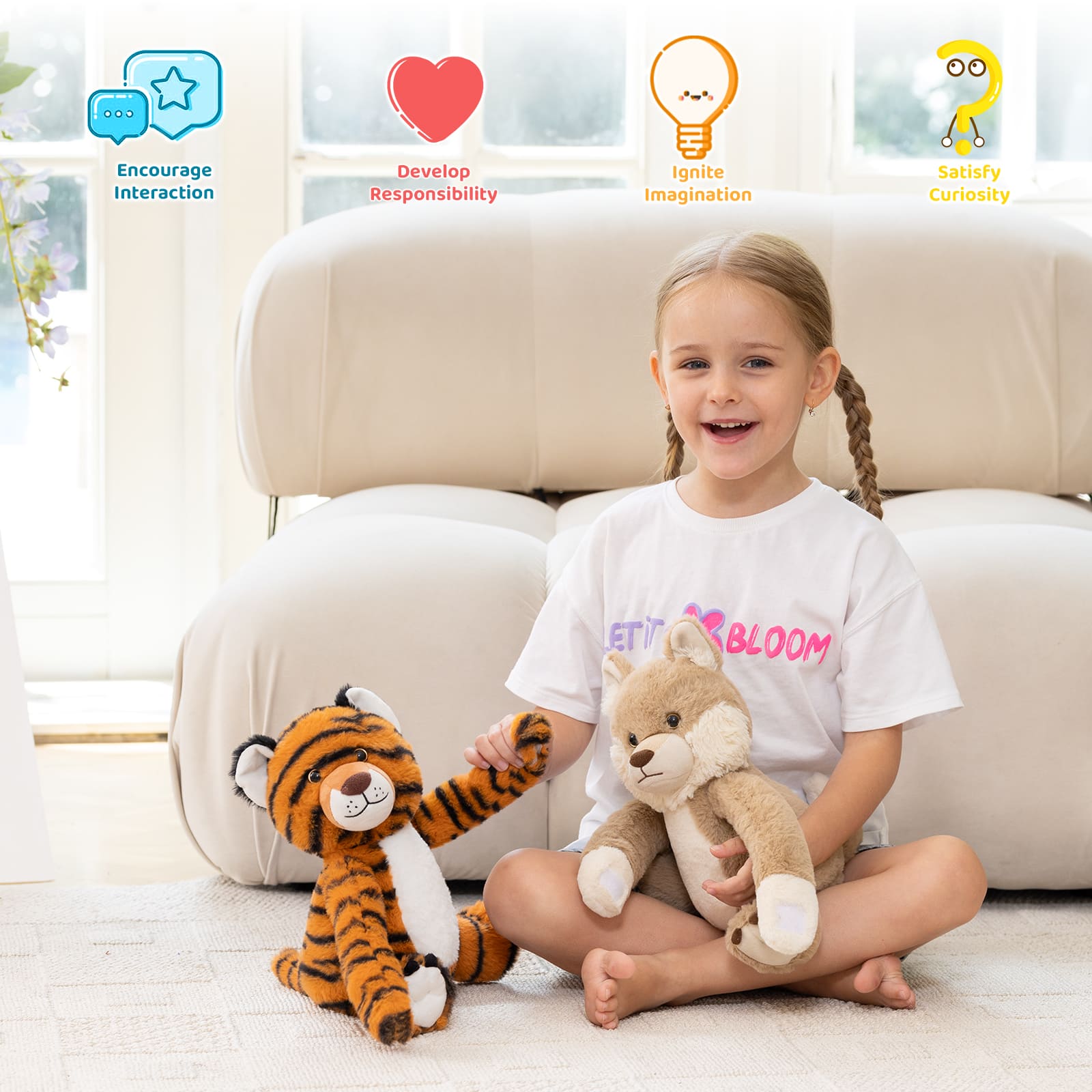 Two Hugging Stuffed Animals with Paw Hook and Loop, 12.2 Inches