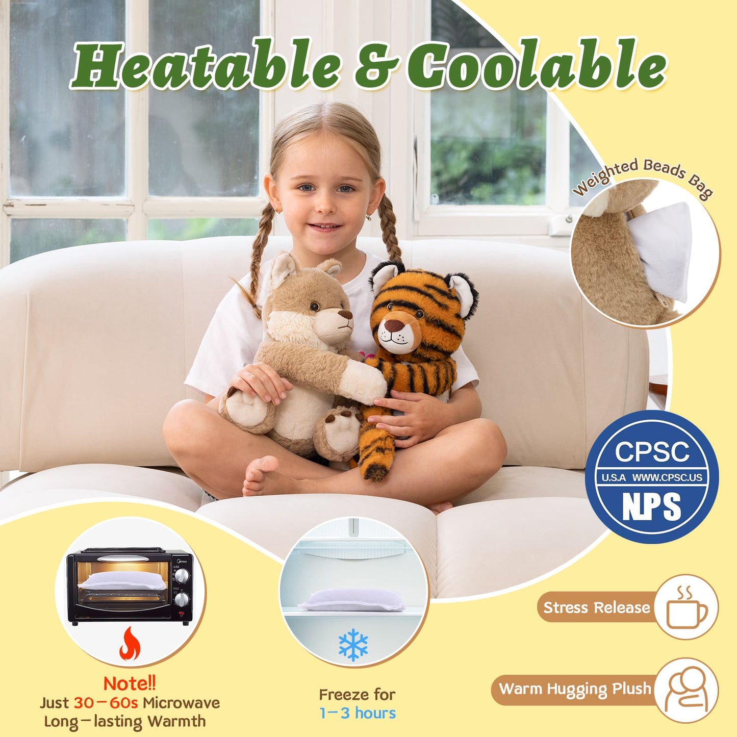 Two Hugging Stuffed Animals with Paw Hook and Loop, 12.2 Inches
