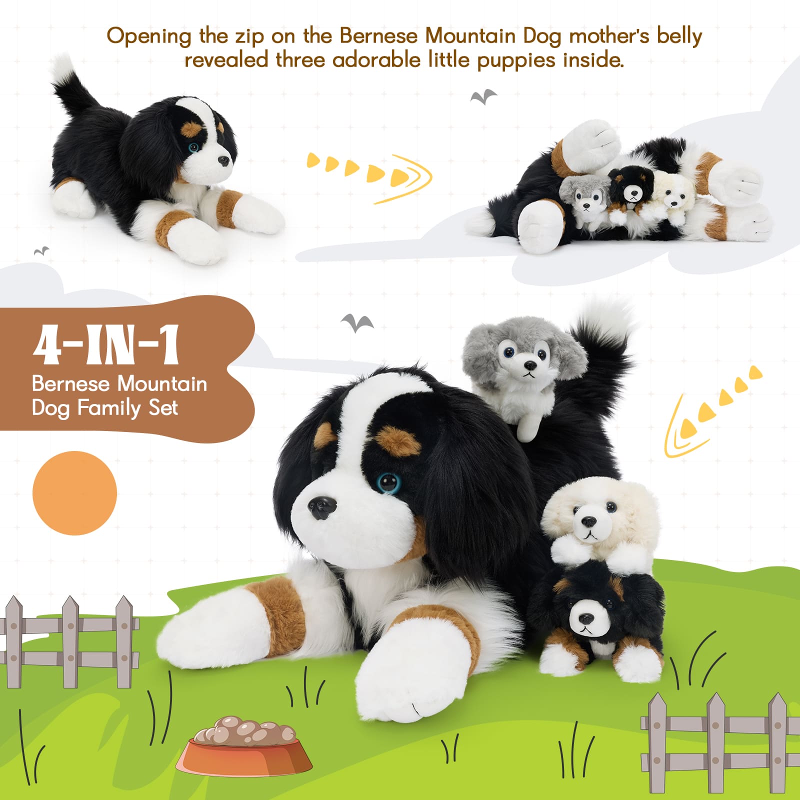 Bernese Mountain Dog Stuffed Animals with Puppies Inside, 26 Inches