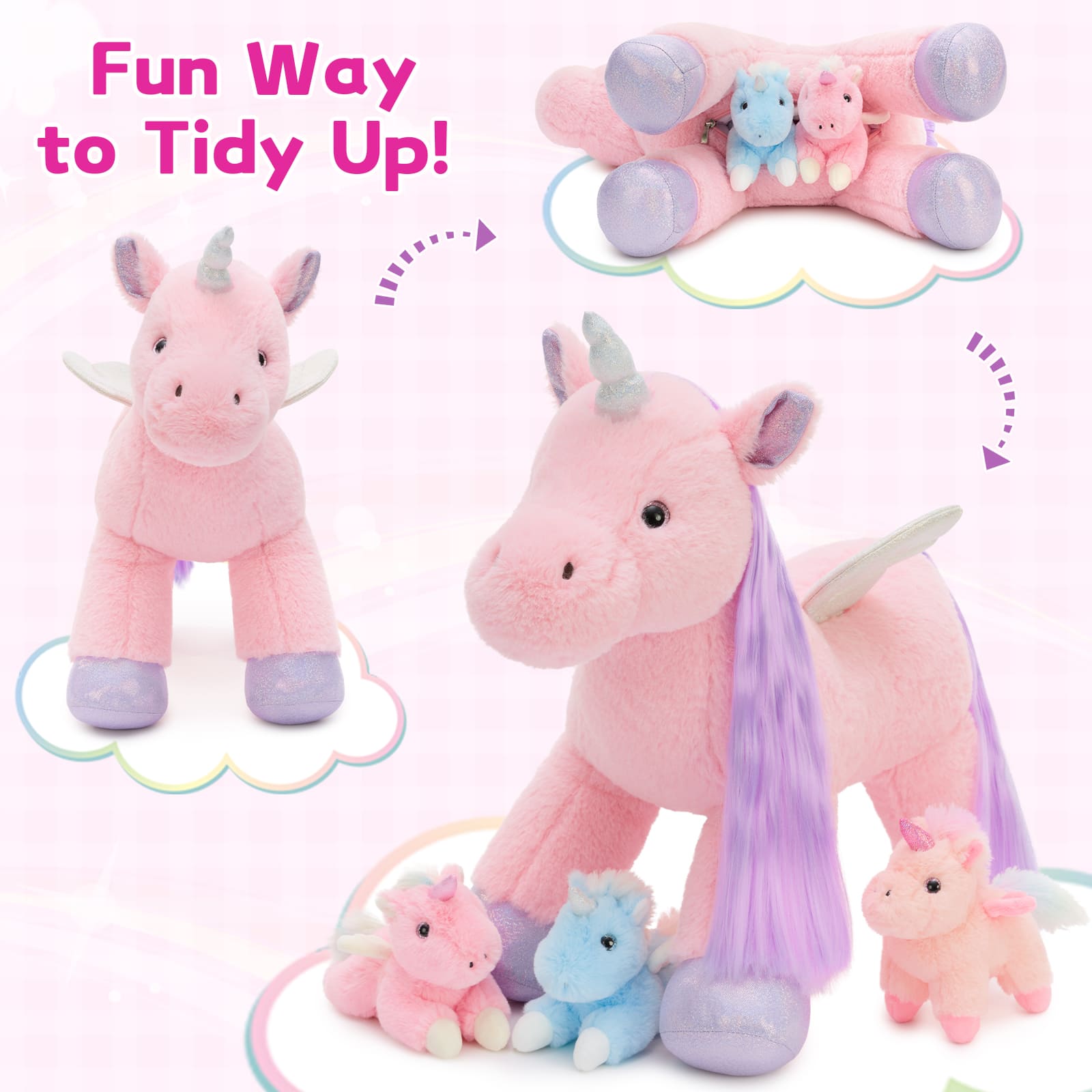 Unicorn Stuffed Animals with Babies Inside, Pink, 18 Inches