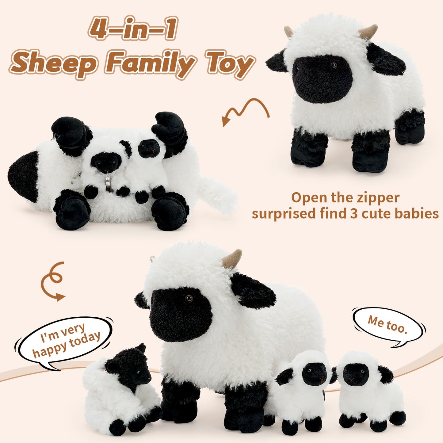 Valais Blacknose Sheep Stuffed Animals with Babies Inside