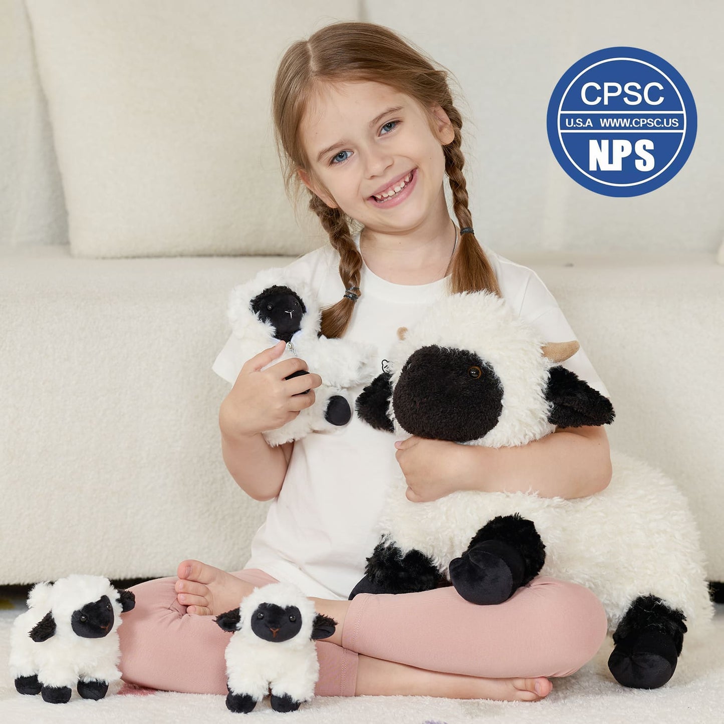 Valais Blacknose Sheep Stuffed Animals with Babies Inside, 17.7 Inches