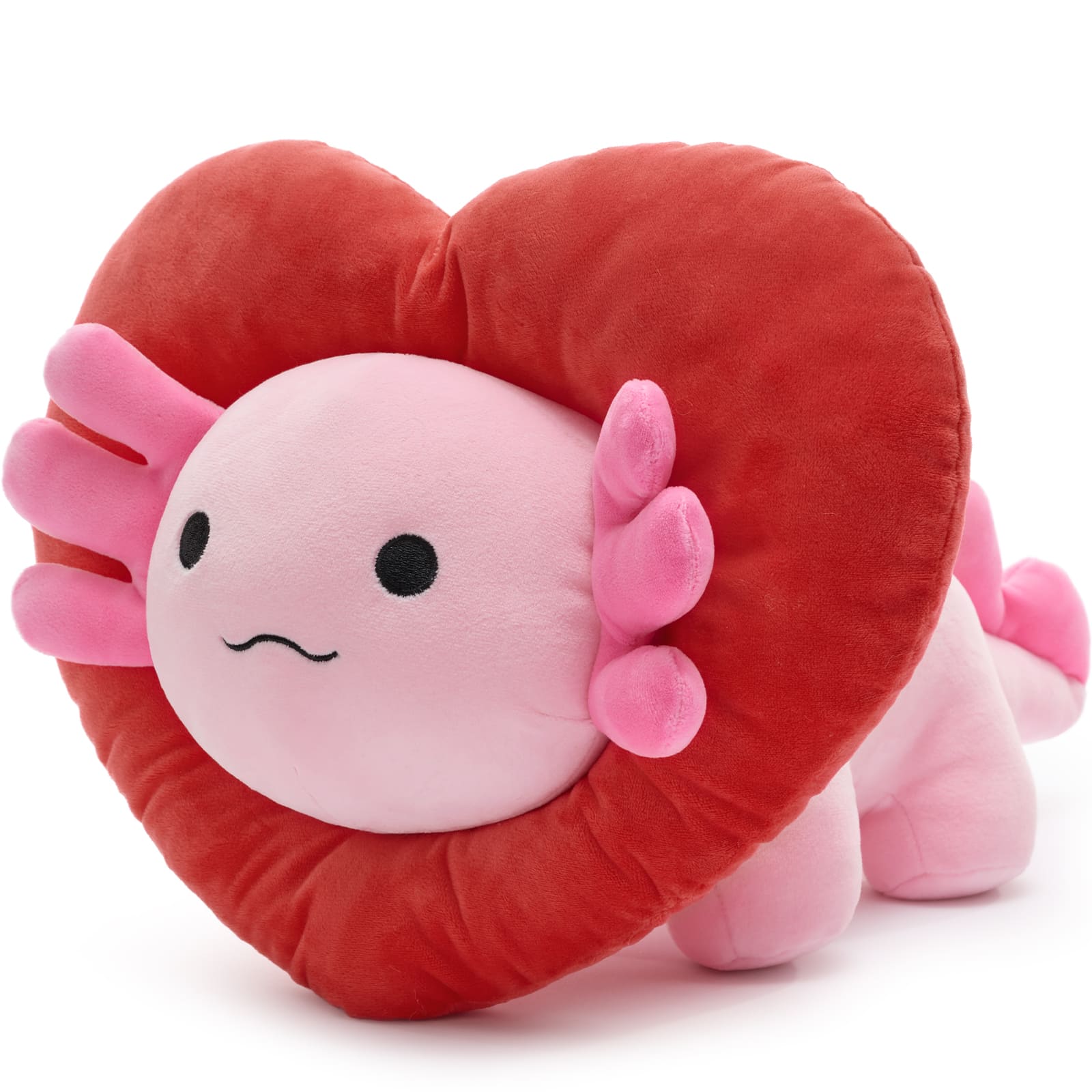 Valentine's Axolotl Plush Toy with Heart-Shaped Hood, 16 Inches