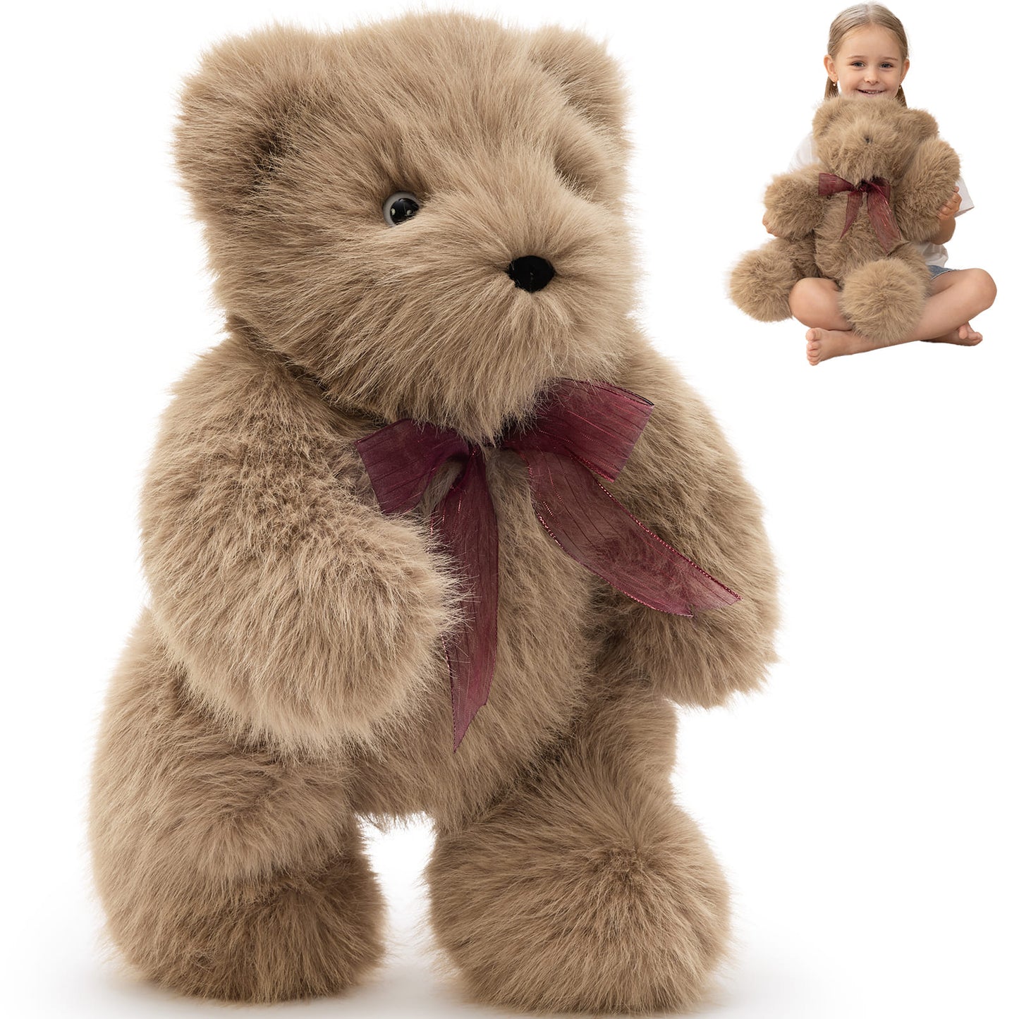 Vintage Teddy Bear Plush Toy, Dark Brown, 16.5 Inches