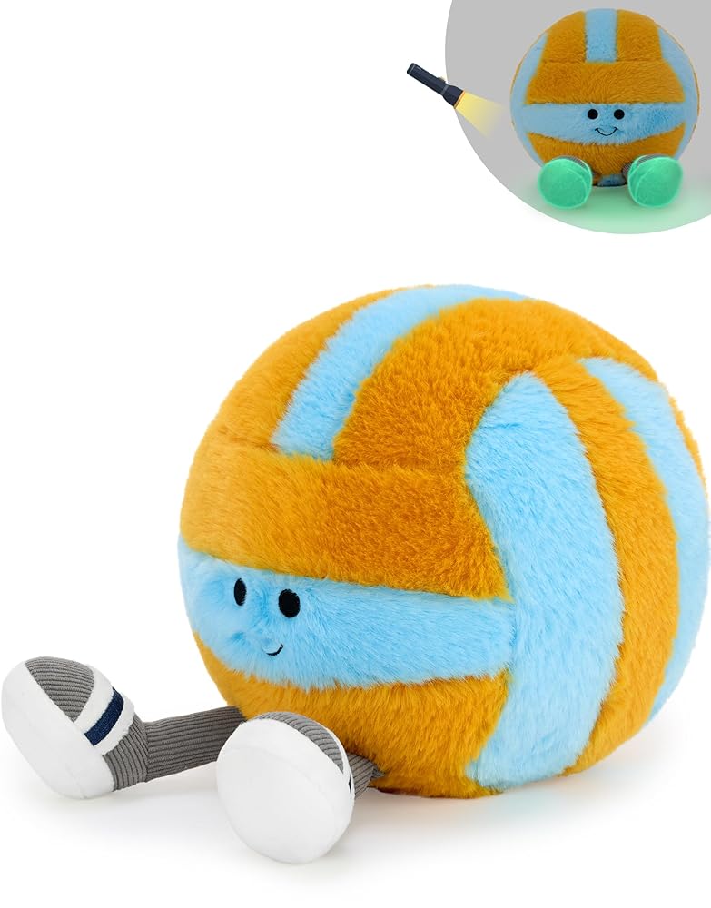 MorisMos 7.9in Glowing Feet Volleyball Plush Toy, Soft Stuffed Sport Pillow