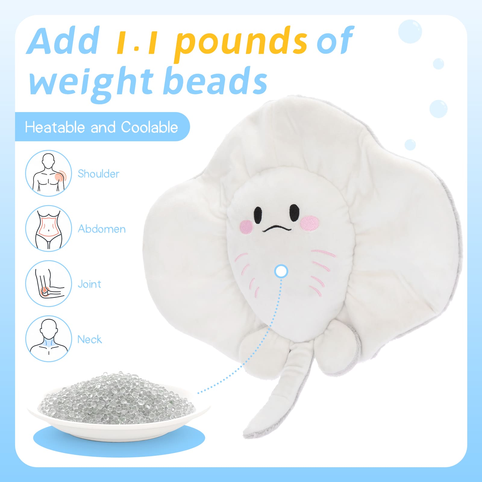 15.7” Weighted Stingray Plush Toy Cozy Anxiety Relief Plush Pillow