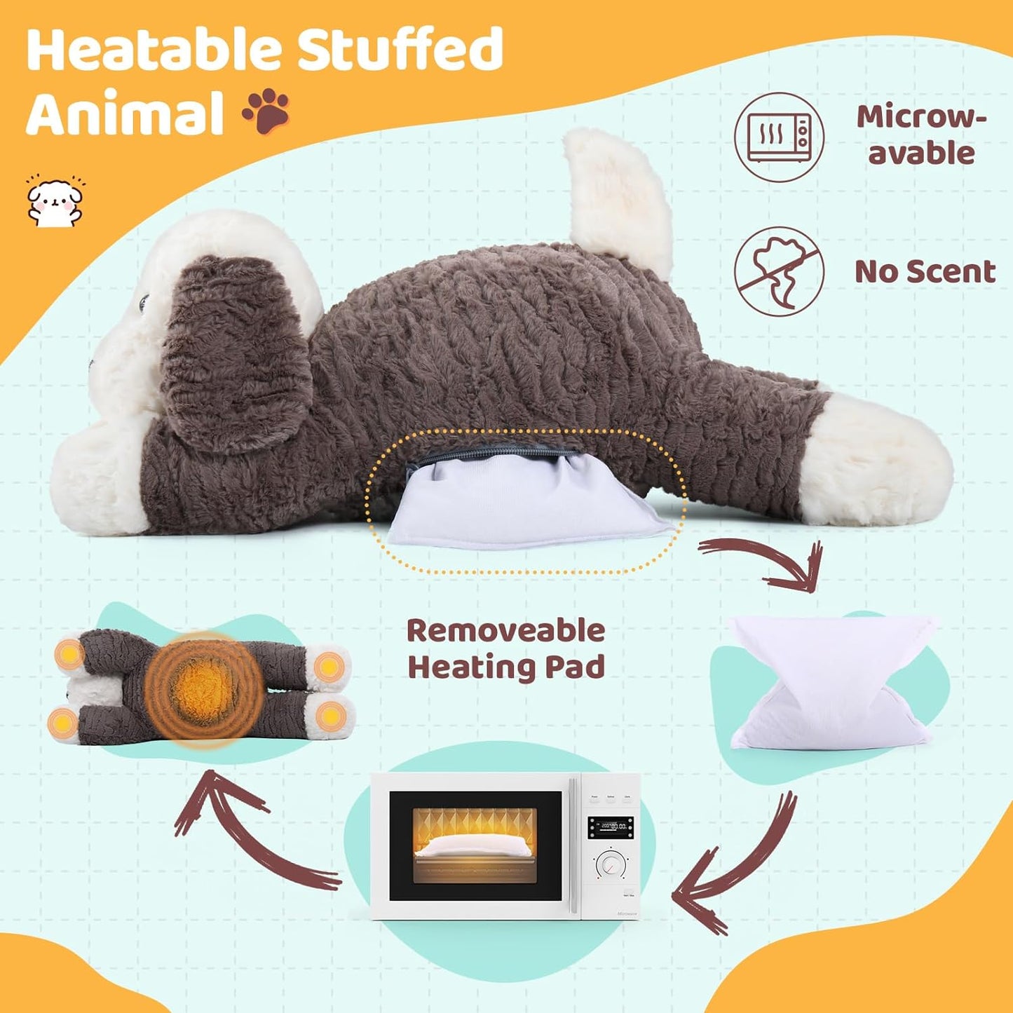 Weighted Plush Pillows - Cute Dog Stuffed Animals - Microwavable Stuffed Animals - Heating Pad for Cramps & Pain - Cute Dog Cartoon Plush Pillows - Coolable Heatable Weighted Plush Warm Gift for Kids & Adults