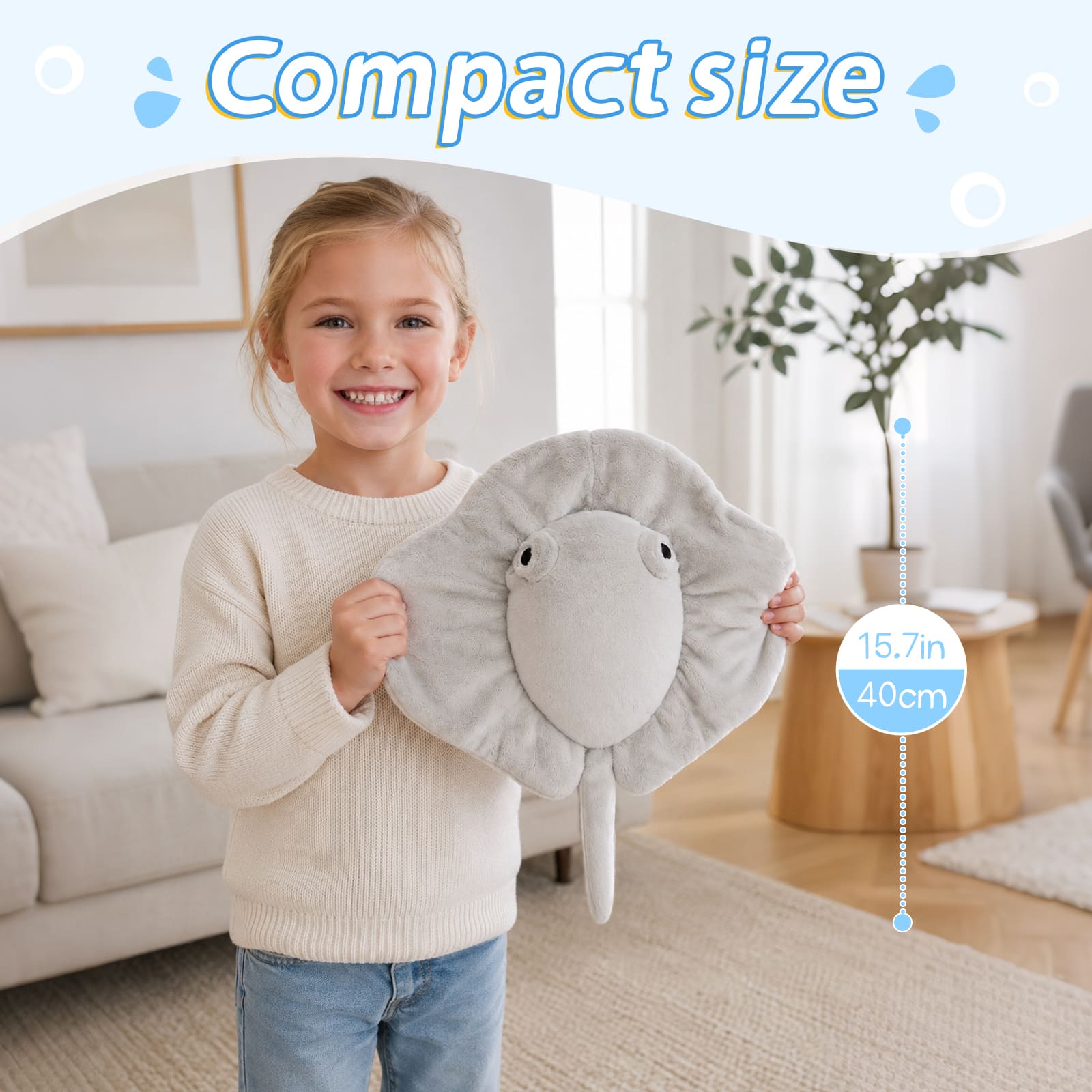 15.7” Weighted Stingray Plush Toy Cozy Anxiety Relief Plush Pillow