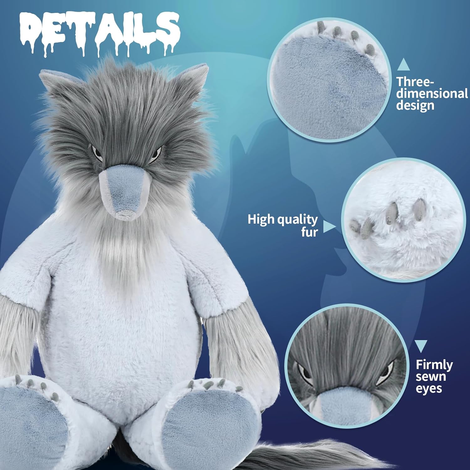 Peluche loup-garou, gris, 36 pouces