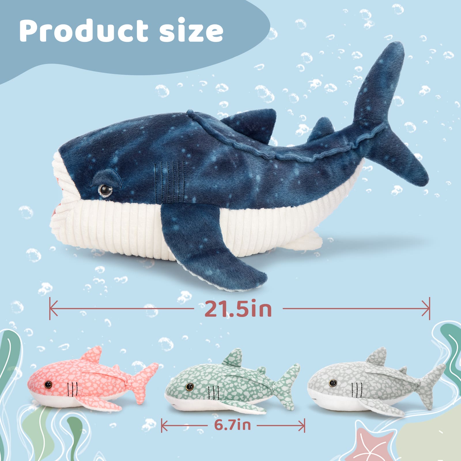 Whale Shark Stuffed Animals Ocean Plush Toys, 21.5 Inches
