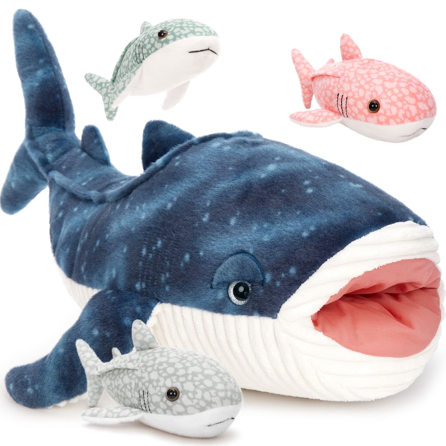 Whale Shark Stuffed Animal with 3 Detachable Babies, 21.5" Soft Plush Shark Ocean Animal Stuffed Toys Marine Life Plushie Shark Gift for Kids, Boys, Girls