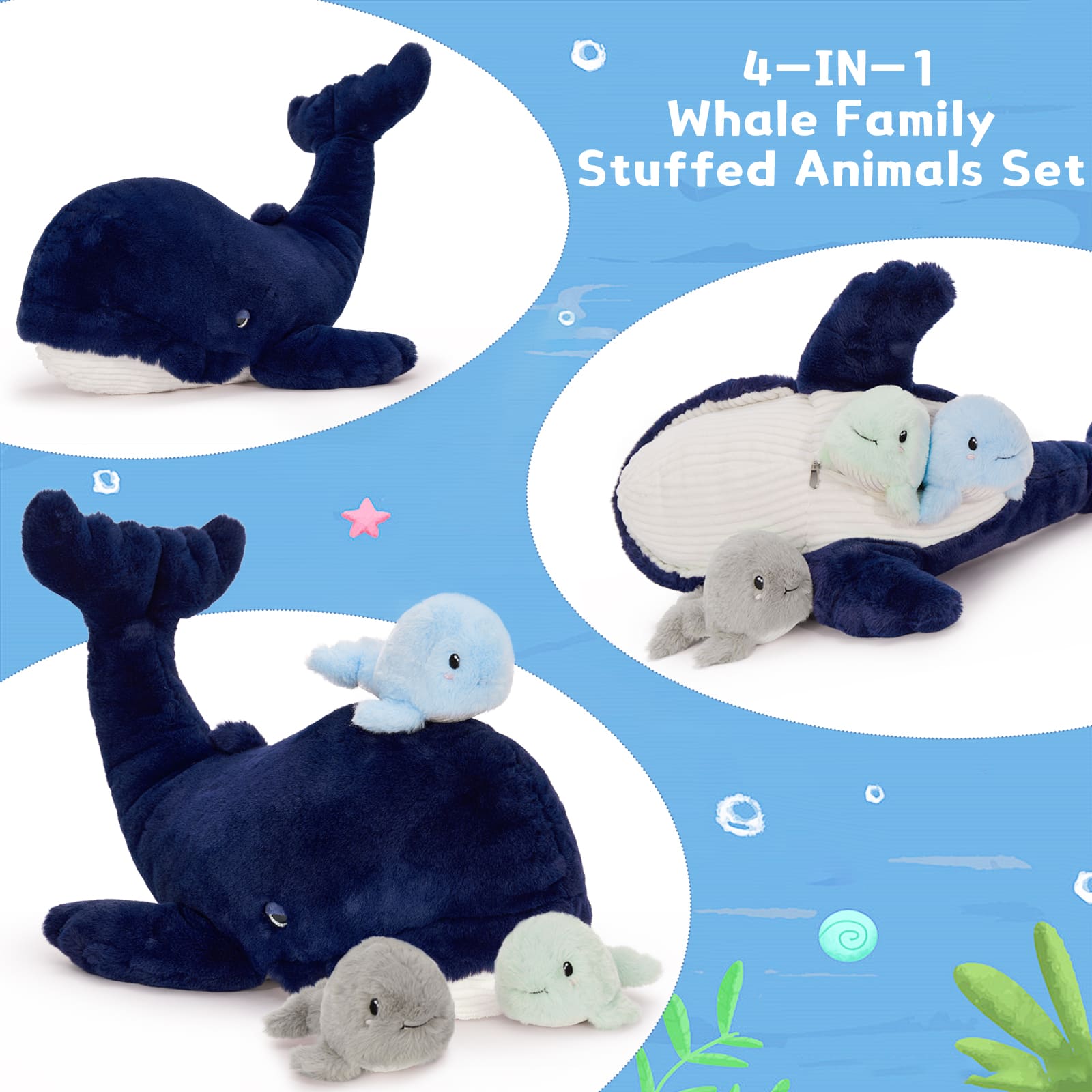 Whale Stuffed Animals Ocean Plush Toys, Navy Blue, 19.5 Inches