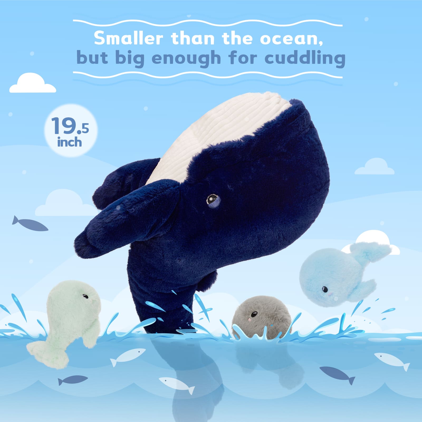 Whale Stuffed Animals Ocean Plush Toys, Navy Blue, 19.5 Inches