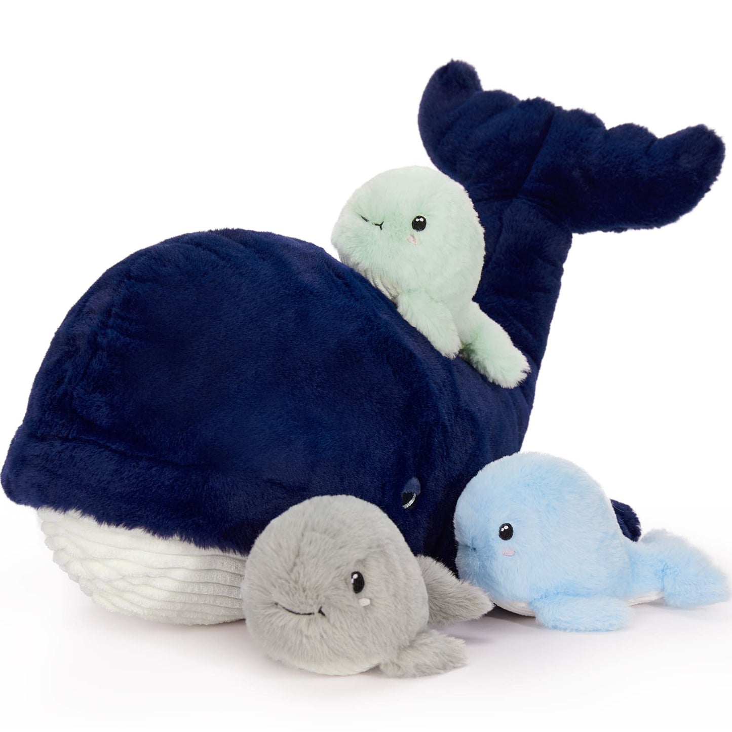 MorisMos Blue Whale Plush Toy Stuffed Animals Bulk for Kids, 20 Inch Giant Stuffed Whale Mommy with 3 Babies Inside - Under The Sea Party Favors Christmas Valentine's Day Birthday Gift