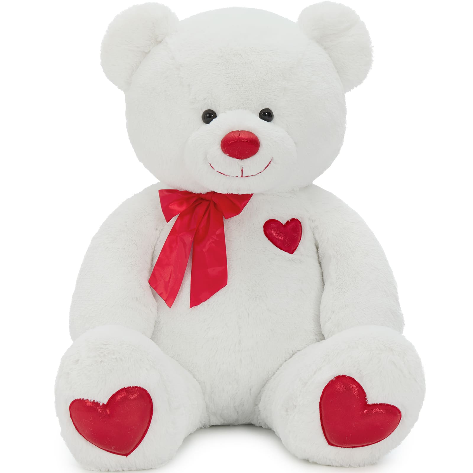 Giant Teddy Bear Plush with Red Heart & Bow, Brown/White, 47 Inches