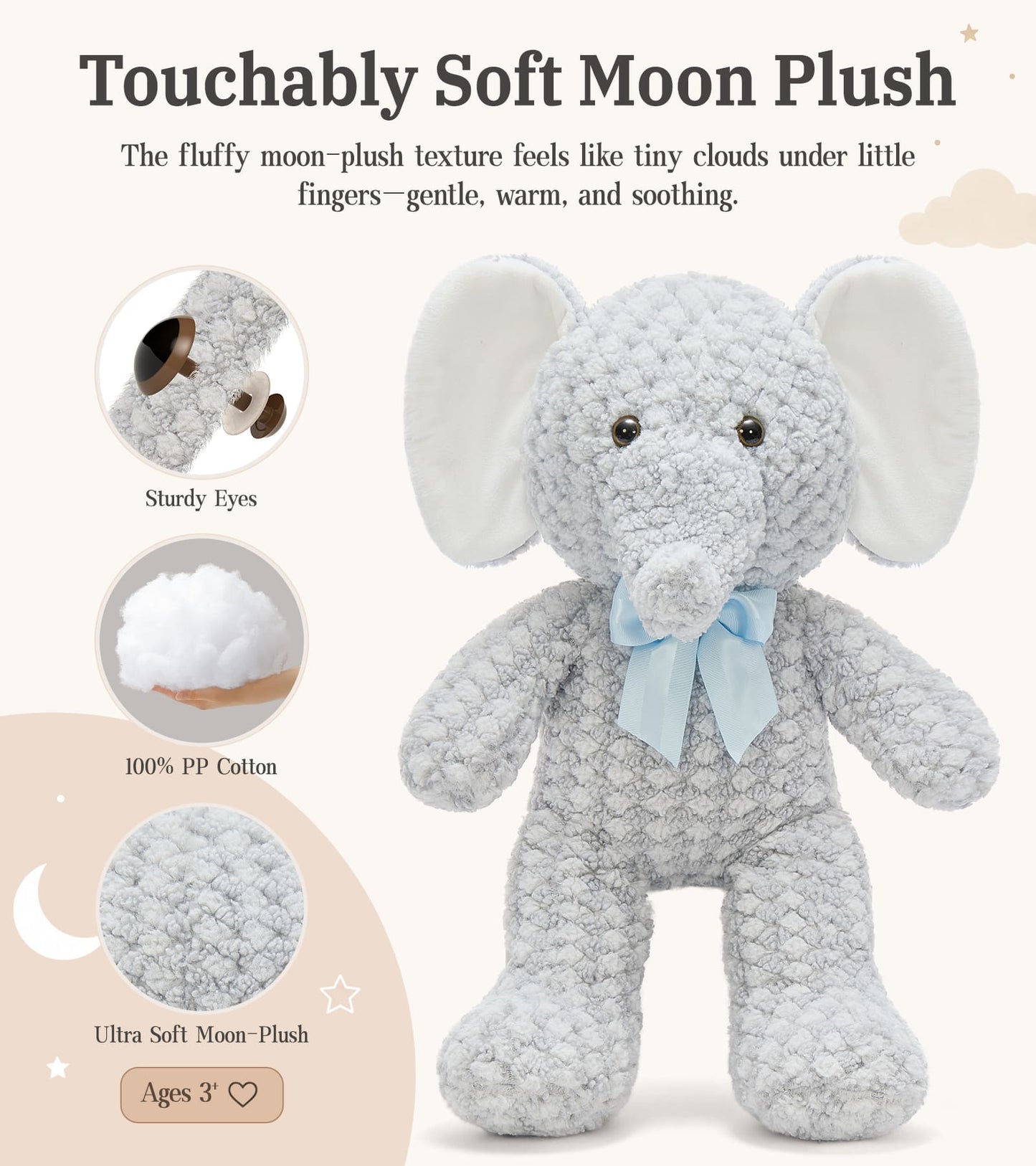 22-Inch Ultra-Soft Stuffed Animals – Dog, Elephant & Dinosaur