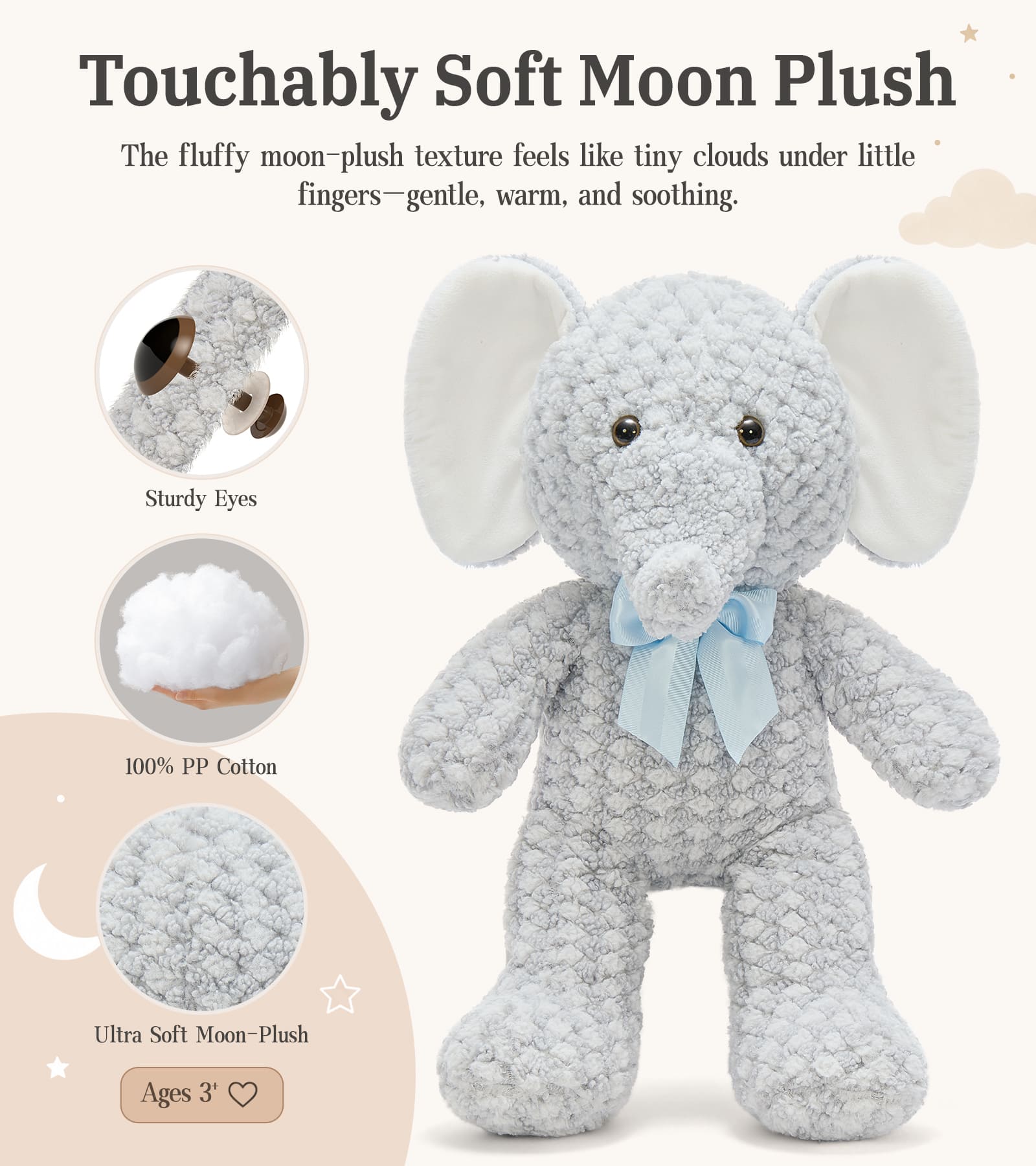 22-Inch Ultra-Soft Stuffed Animals – Dog, Elephant & Dinosaur
