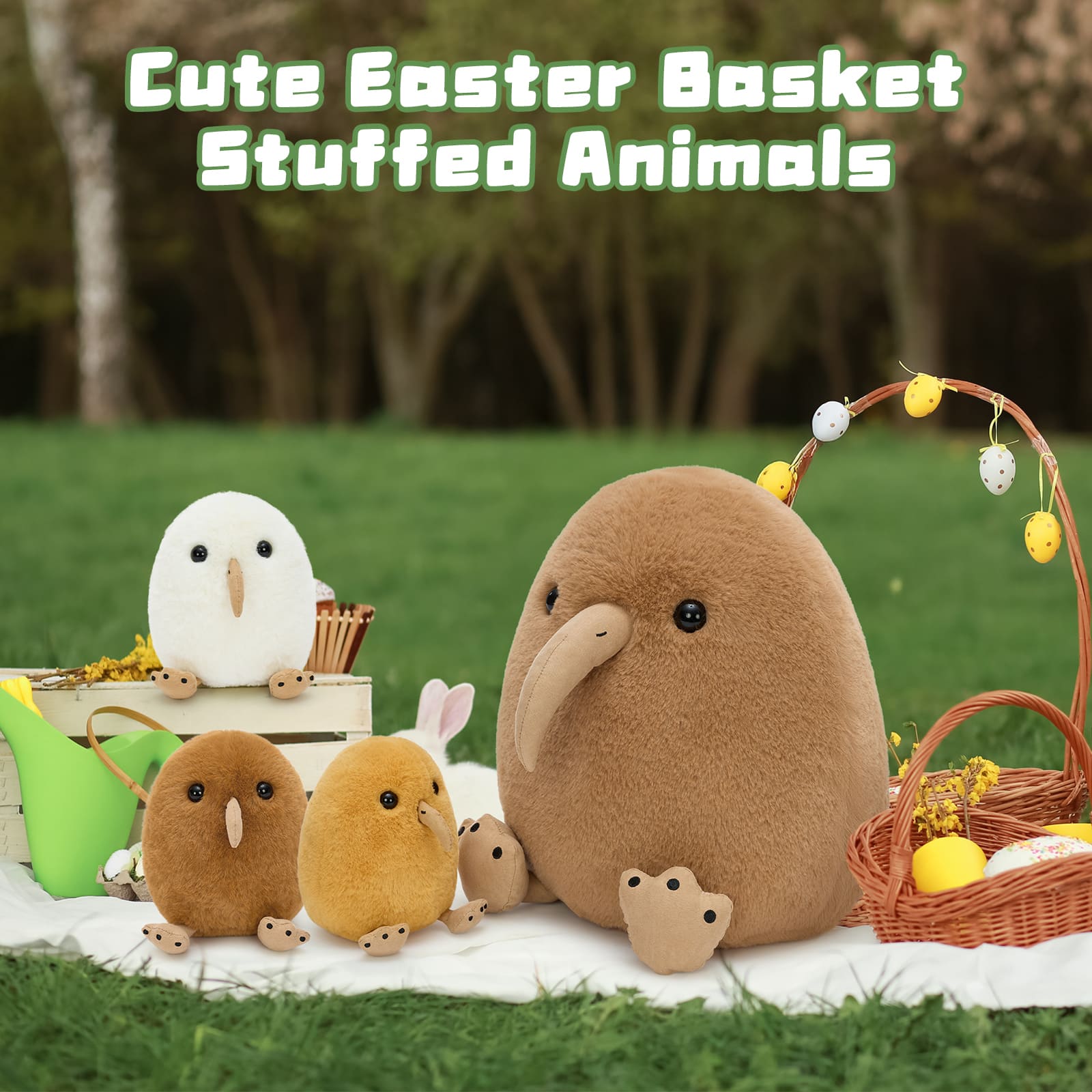 Stuffed Kiwi Bird with Three Kiwi Babies, Brown, 12 Inches