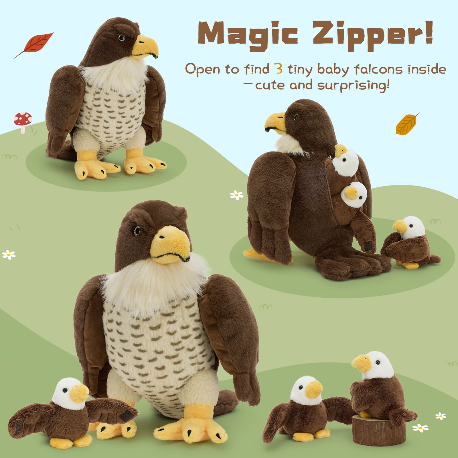 Eagle Stuffed Animals with Babies Inside, 13.8 Inches