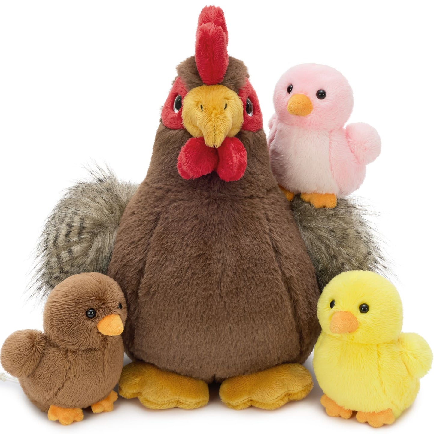 Lifelike Chicken Stuffed Animals with Three Babies Inside - Wind Up Plush Toys for Children - Farm Themed Party Favors & Gifts - Free Shipping Worldwide