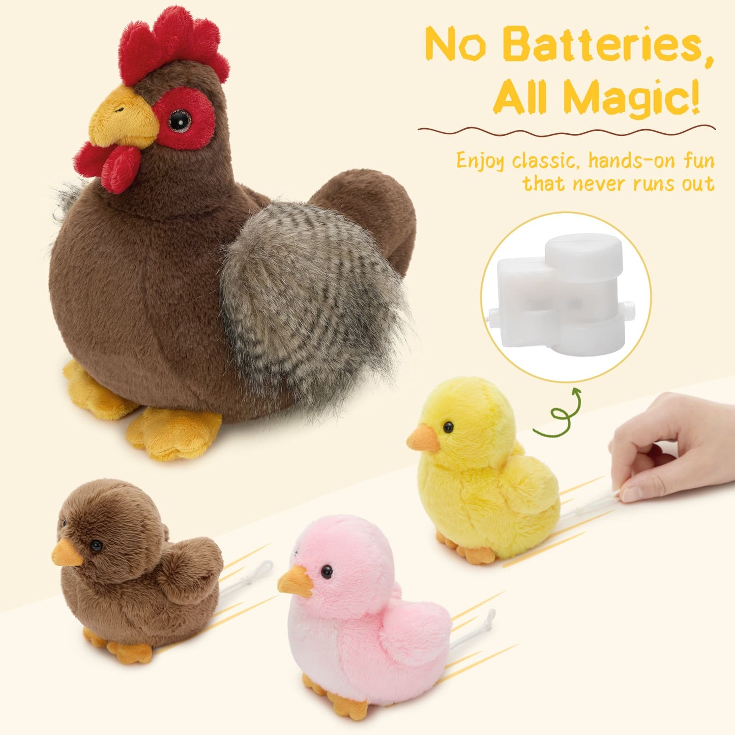 Lifelike Chicken Stuffed Animals with Three Babies Inside - Wind Up Plush Toys for Children - Farm Themed Party Favors & Gifts - Free Shipping Worldwide