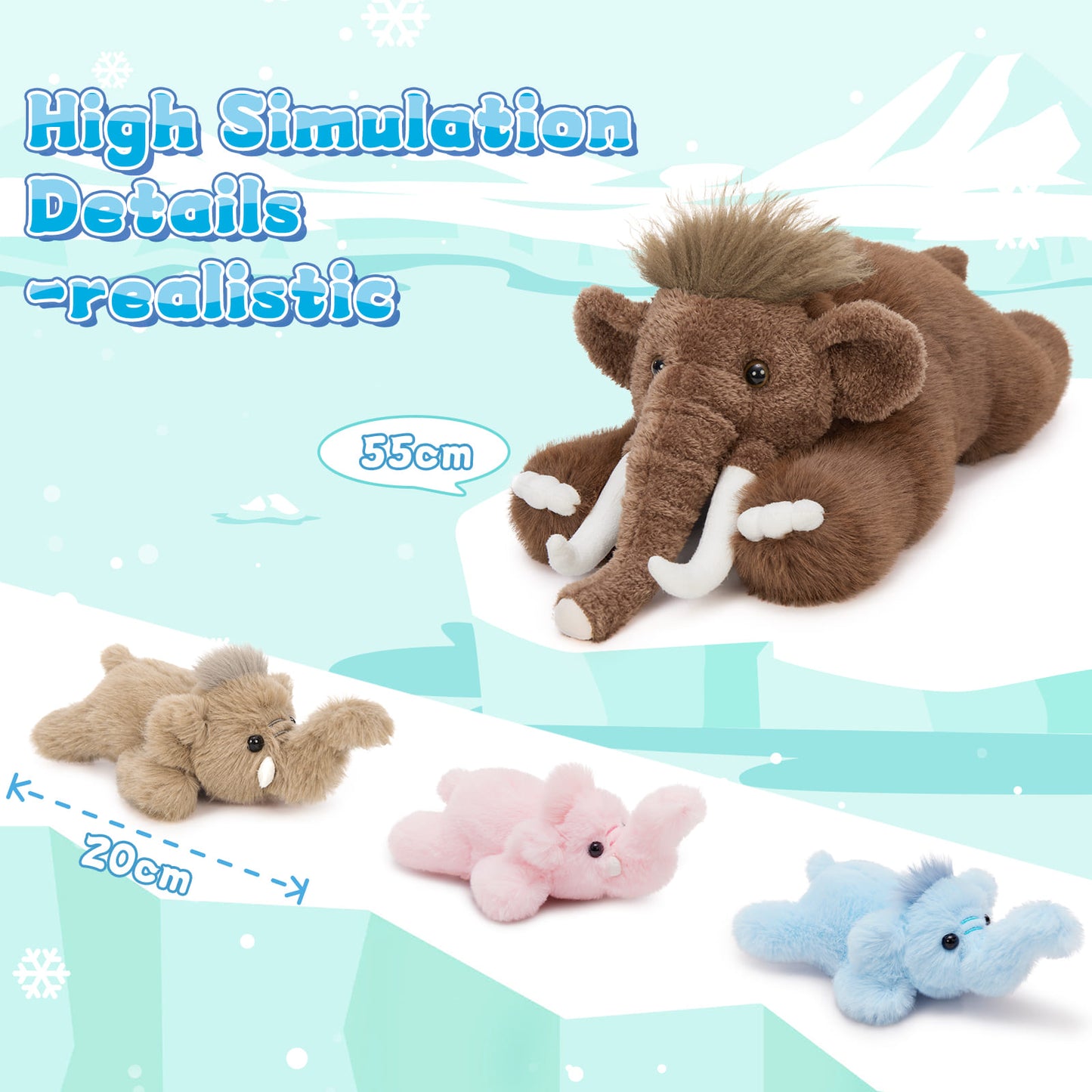 MorisMos 4 Pcs Woolly Mammoth Plush Toy, Cute 22" Mommy Elephant Stuffed Animal with 3 Babies for Boys Girls Kids, Cuddly Christmas Birthday Gift for Ice Age Lover