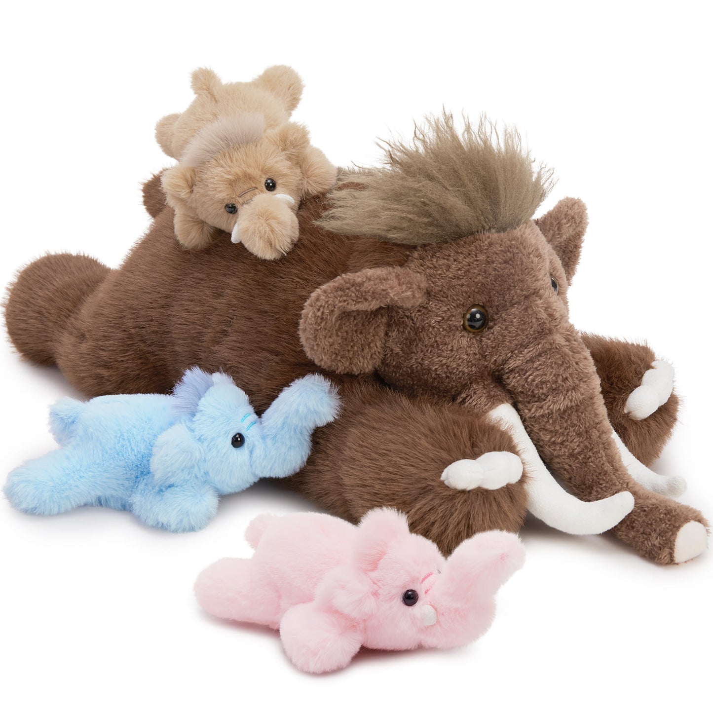 MorisMos 4 Pcs Woolly Mammoth Plush Toy, Cute 22" Mommy Elephant Stuffed Animal with 3 Babies for Boys Girls Kids, Cuddly Christmas Birthday Gift for Ice Age Lover