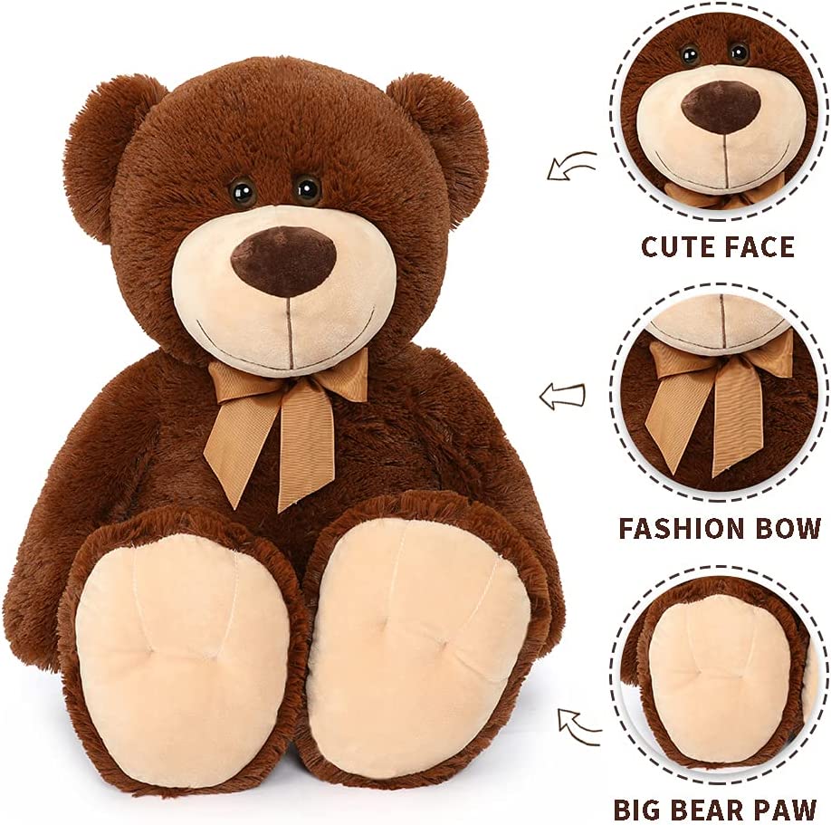 MorisMos Teddy Bear Plushies - Dark Brown Teddy Bear Stuffed Animals - Chocolate Teddy Bear Plush Toys - 26 Inch Stuffed Teddy - Free Shipping